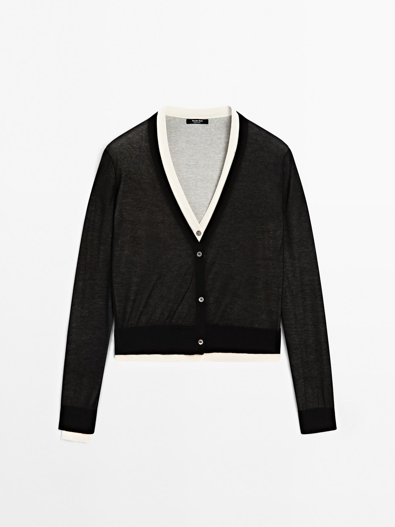 Massimo Dutti - Dame - Strikket Cardigan I Bomuldsblanding - Sort - S