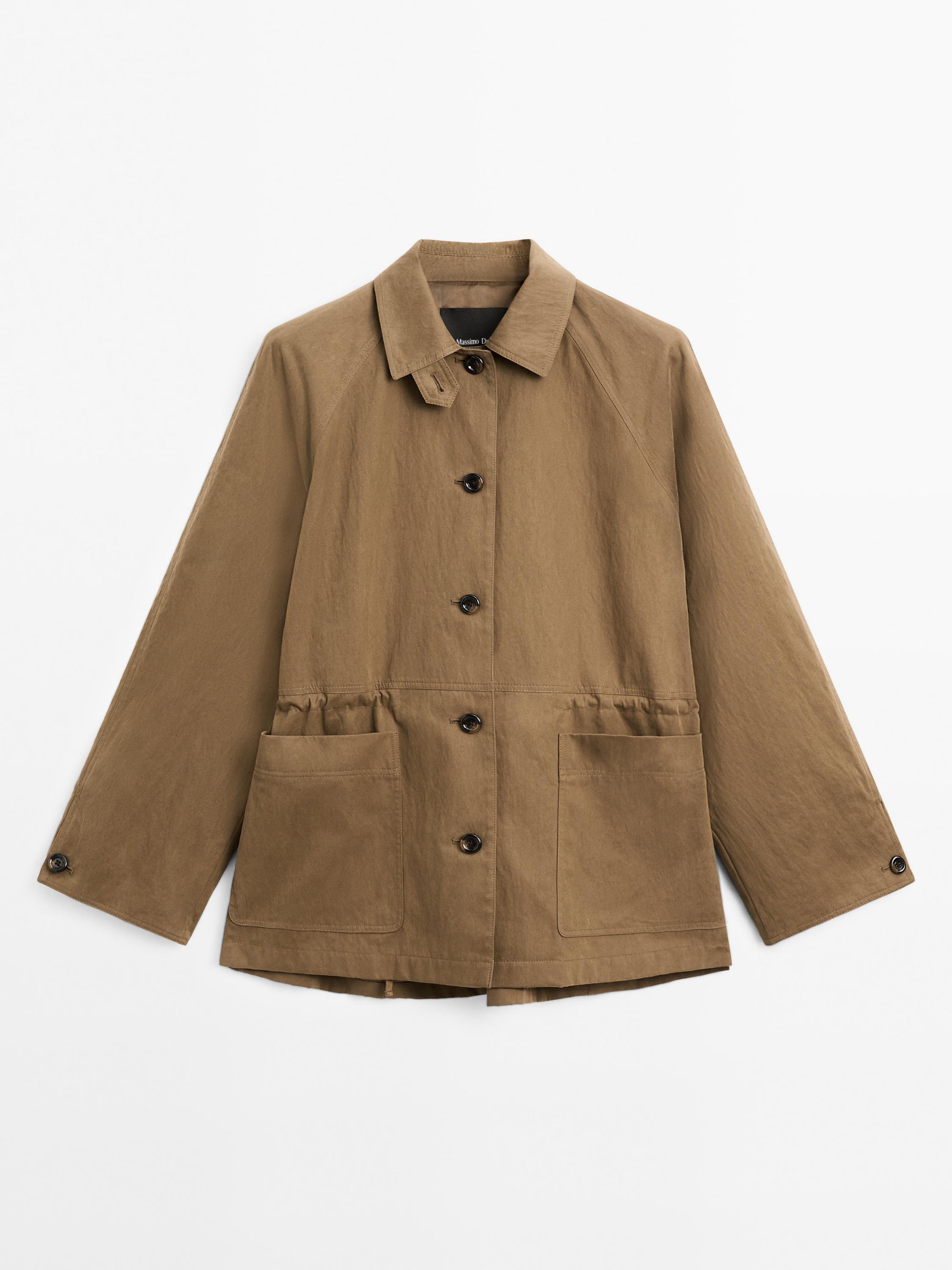 Cotton blend fitted-waist trench coat
