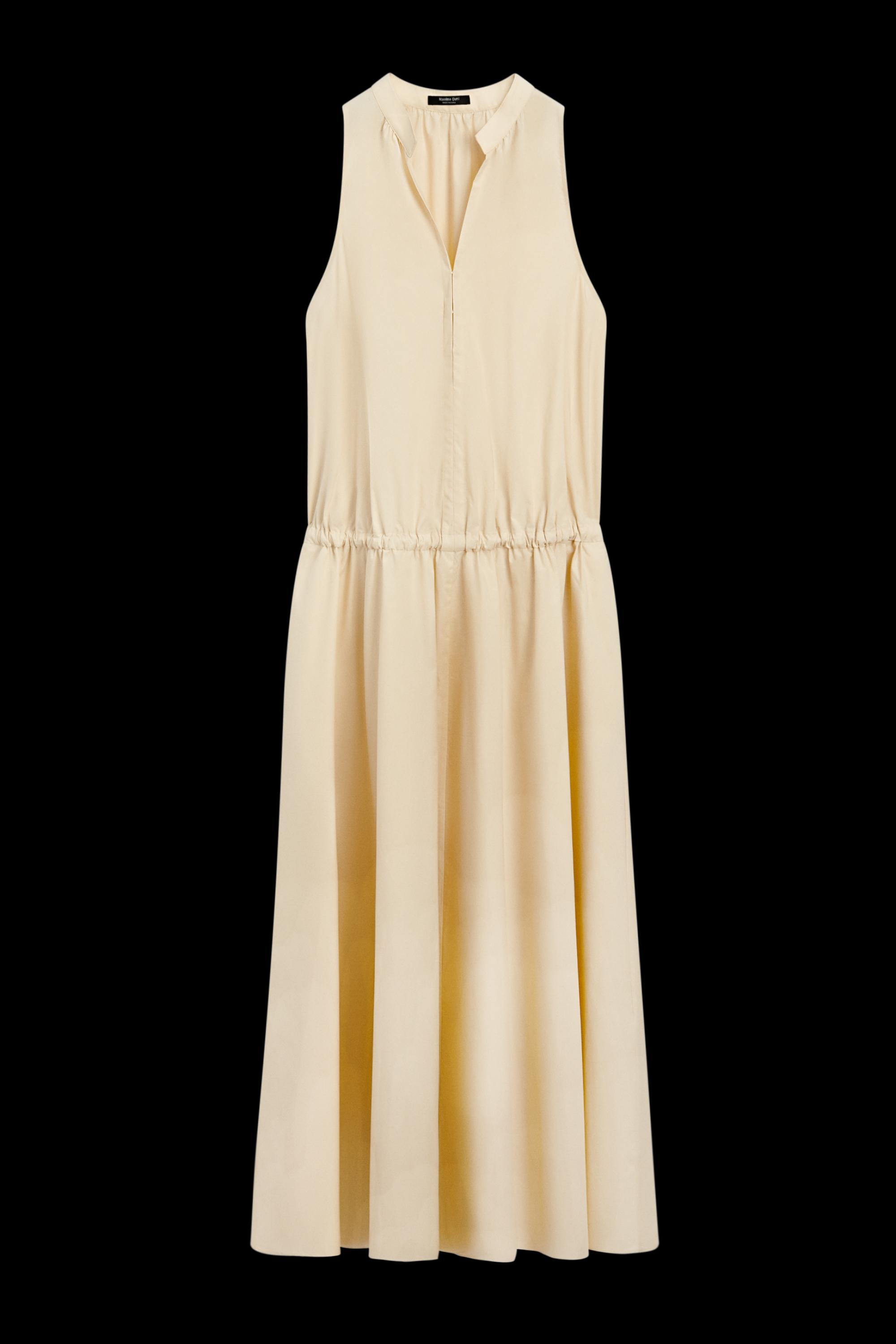 100% cotton midi dress with elasticated waist — PALE YELLOW