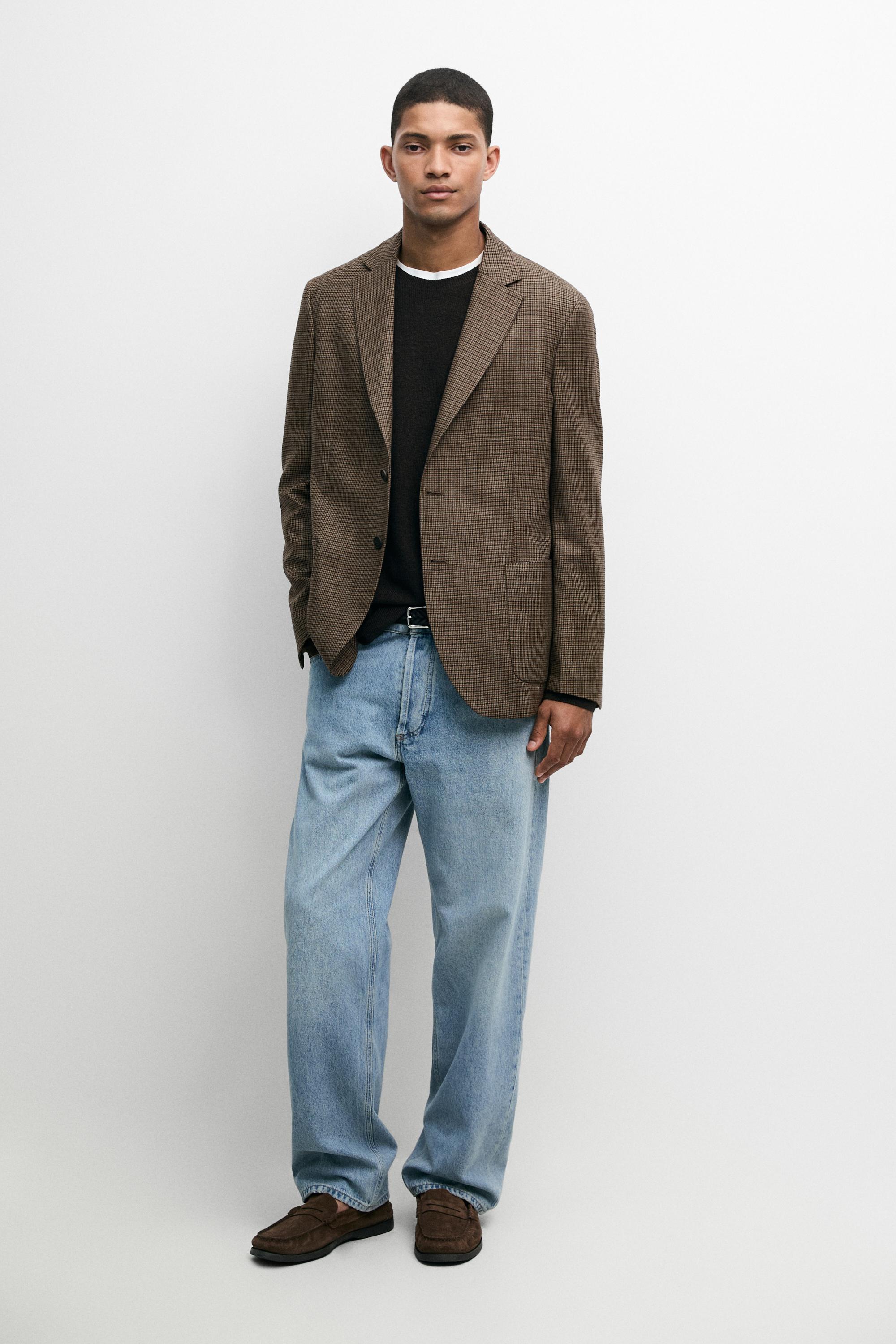 100% wool houndstooth blazer — BEIGE MARL