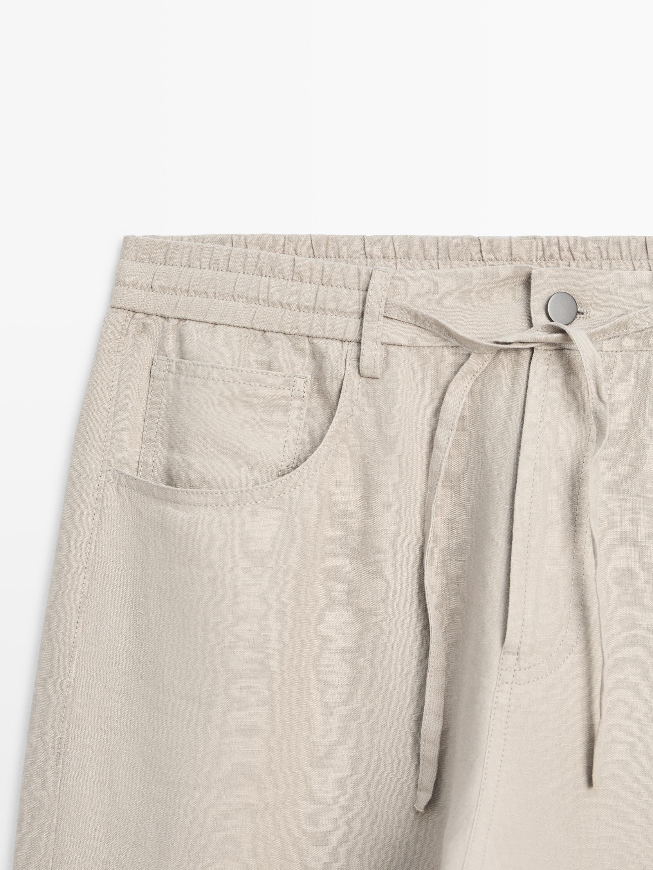 Linen jogger fit trousers — BEIGE (alternate view)