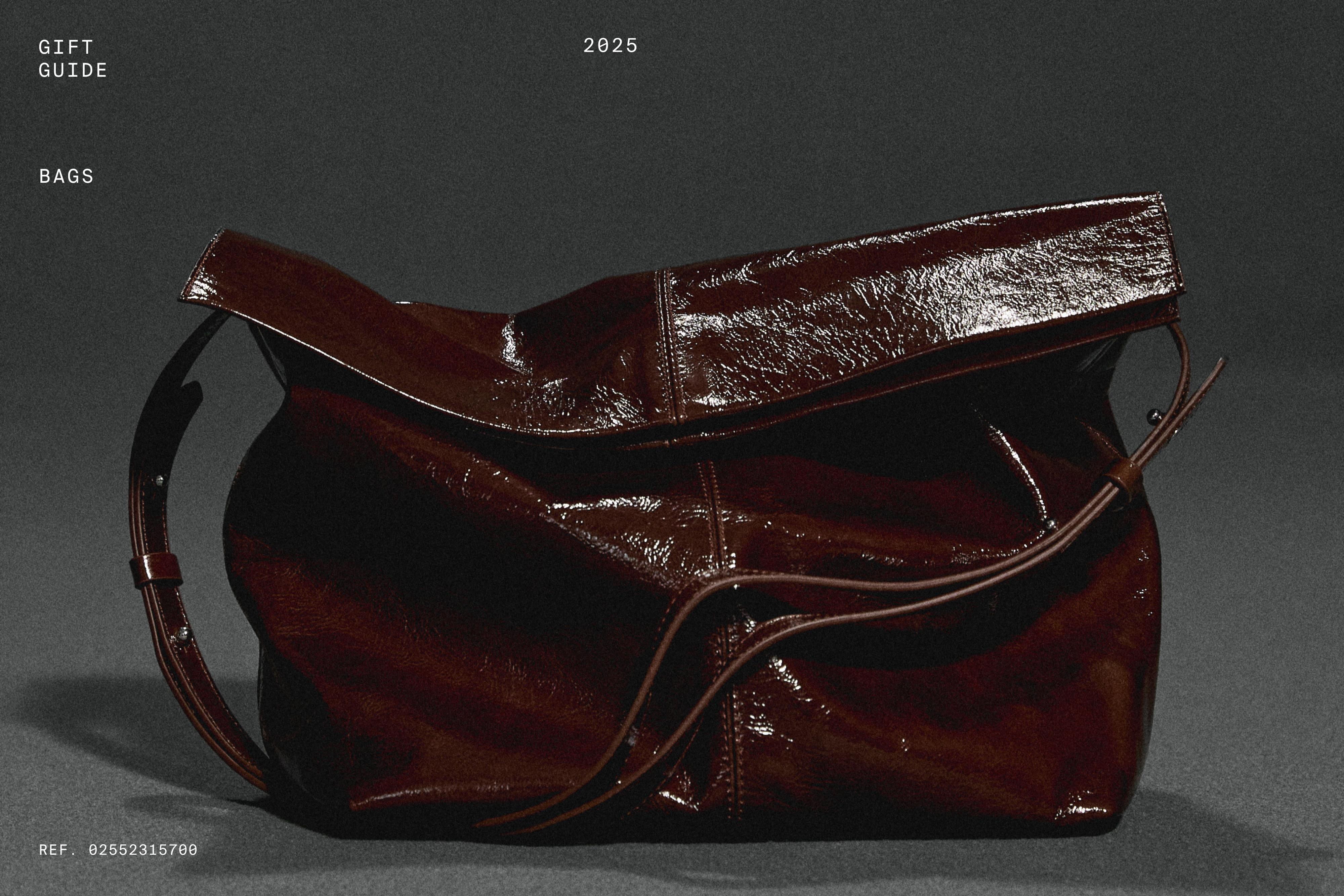 Crackled nappa leather flap bag — BROWN MARL