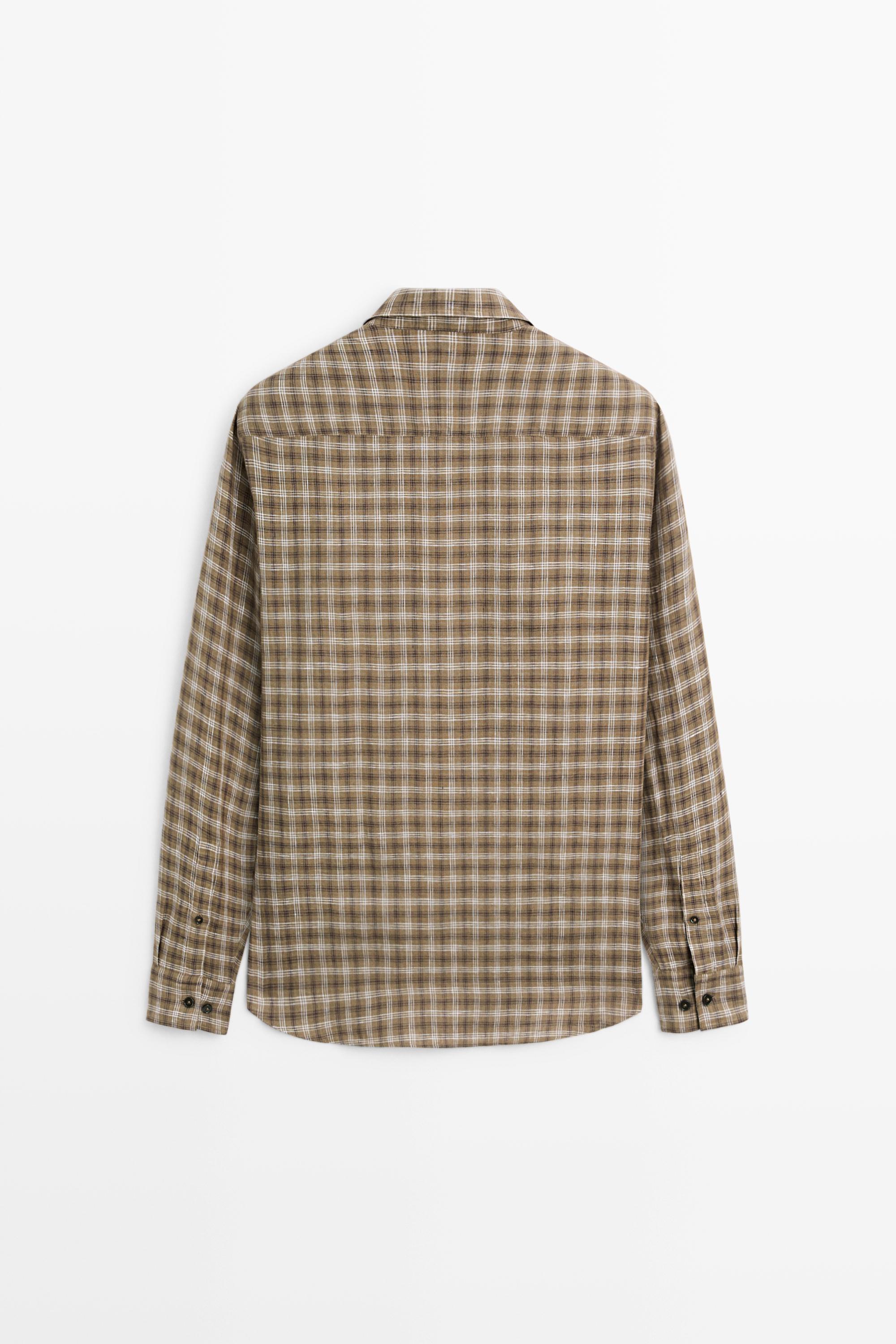 100% linen regular fit check shirt — BROWN MARL