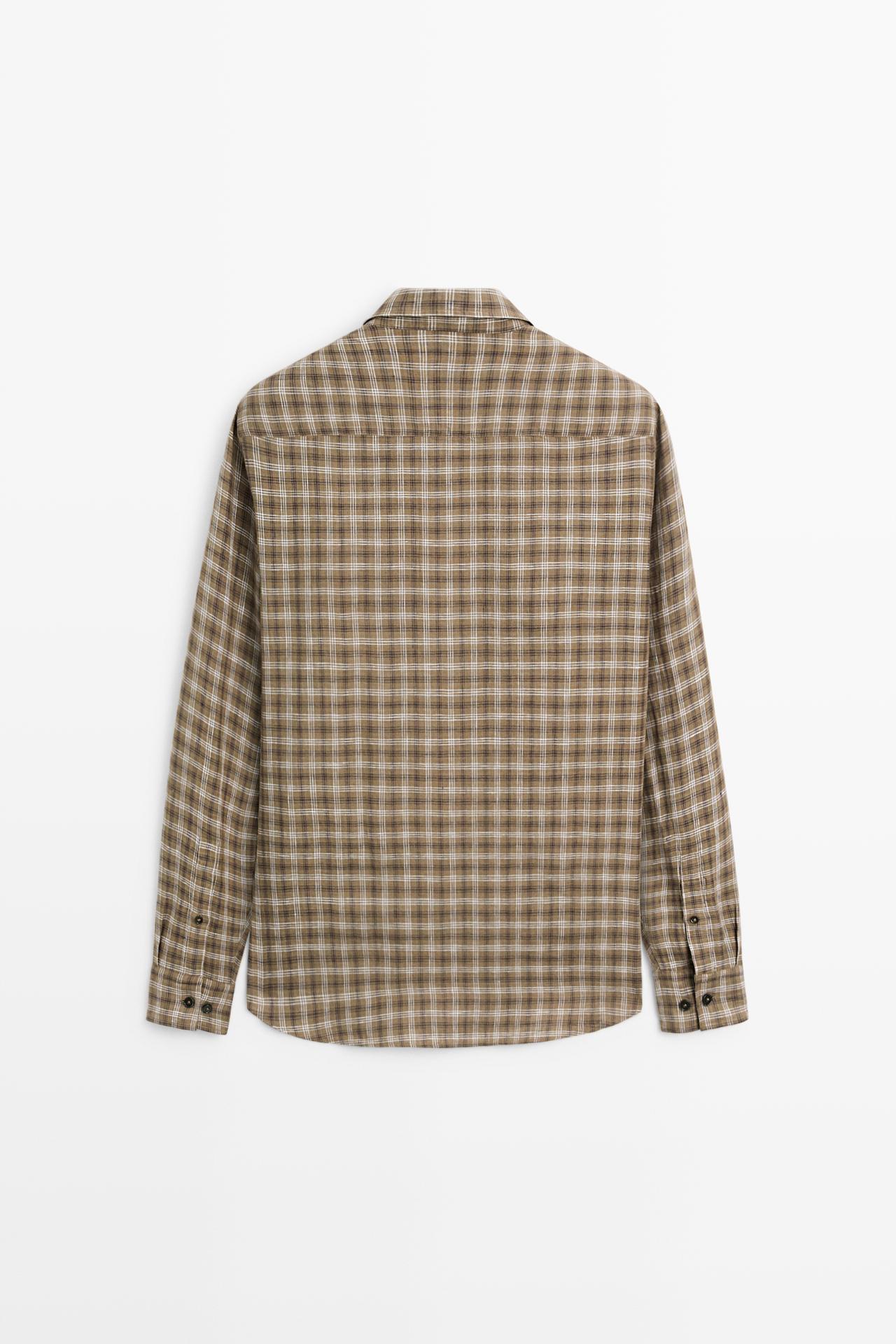 100% linen regular fit check shirt — BROWN MARL