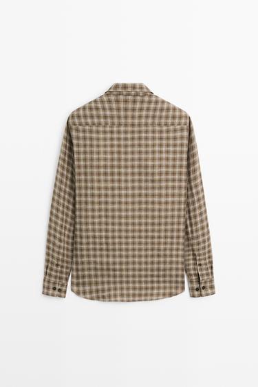 100% linen regular fit check shirt — BROWN MARL 6