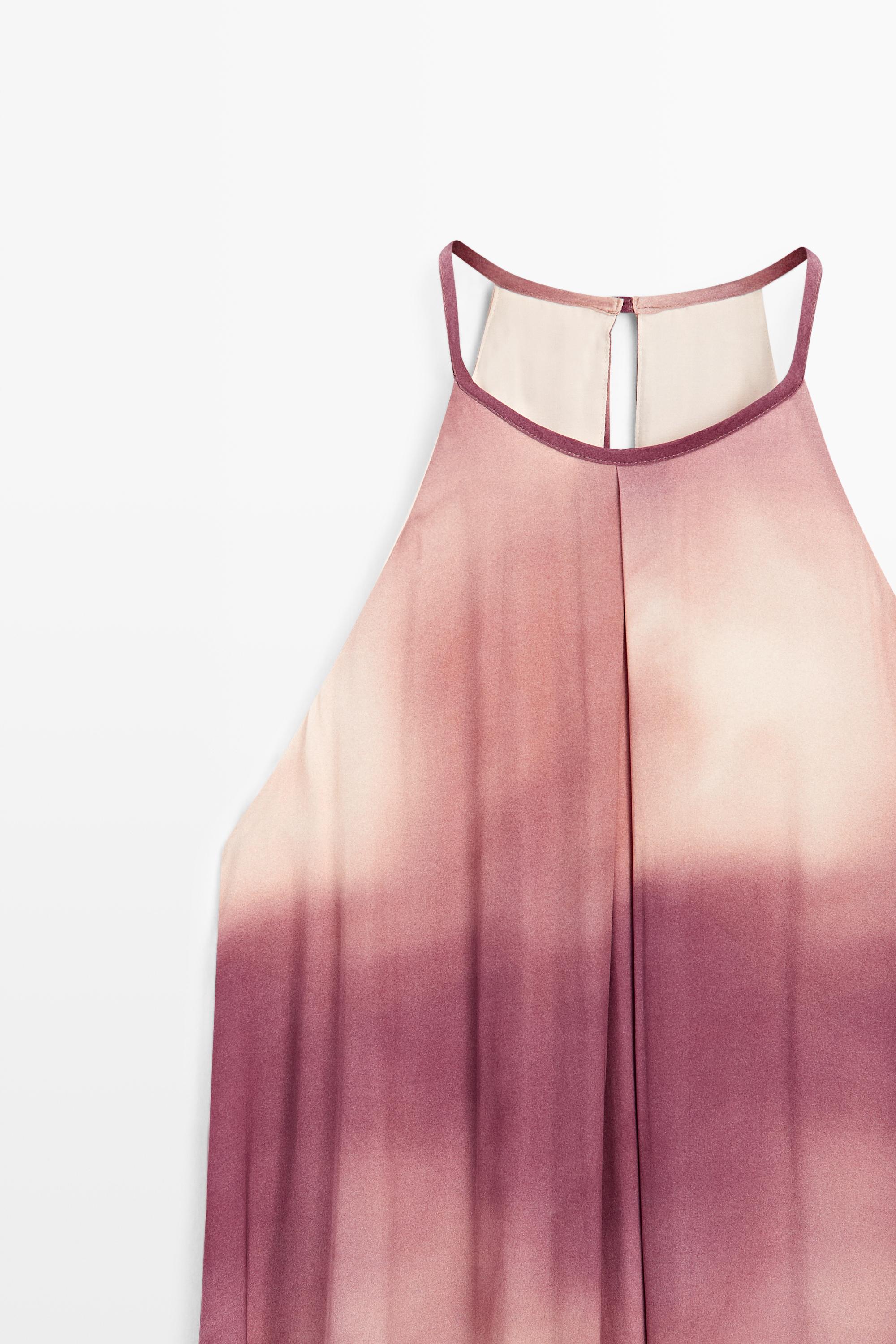 Printed tie-dye flowing halter maxi dress — PINK