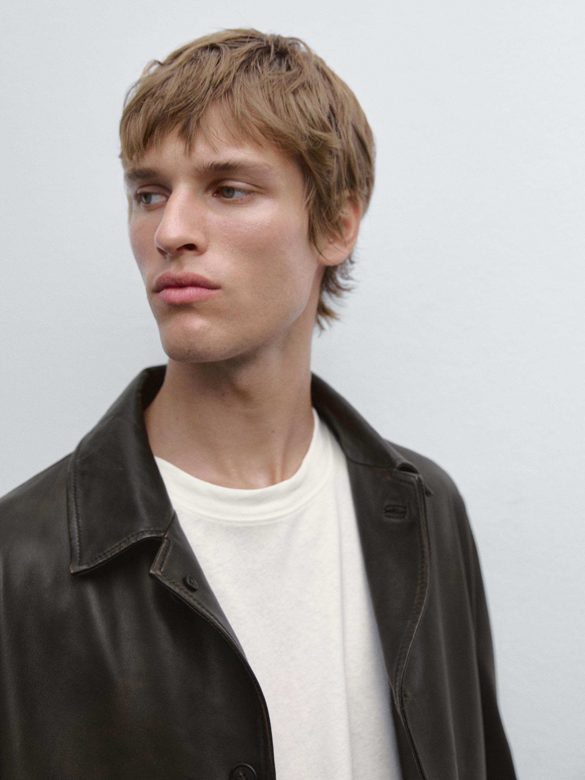 Worn effect nappa leather jacket