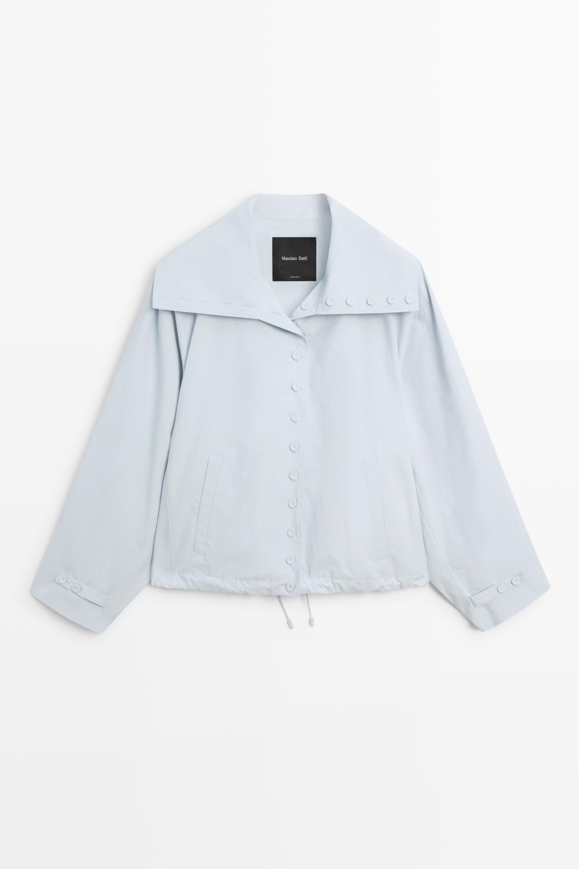 Cropped button-detail bomber jacket — FADED BLUE