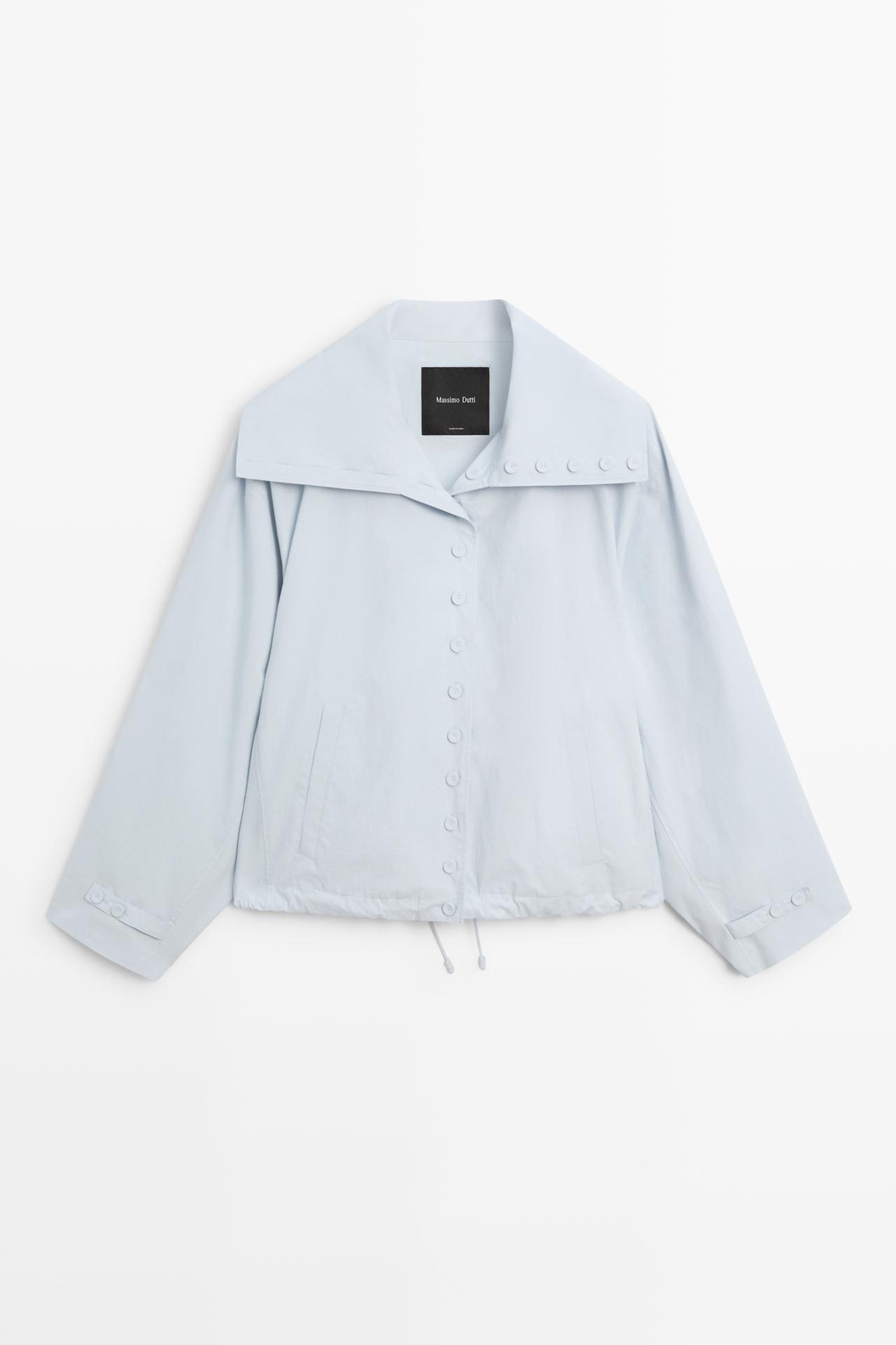 Cropped button-detail bomber jacket — FADED BLUE