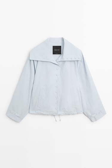 Cropped button-detail bomber jacket — FADED BLUE 2