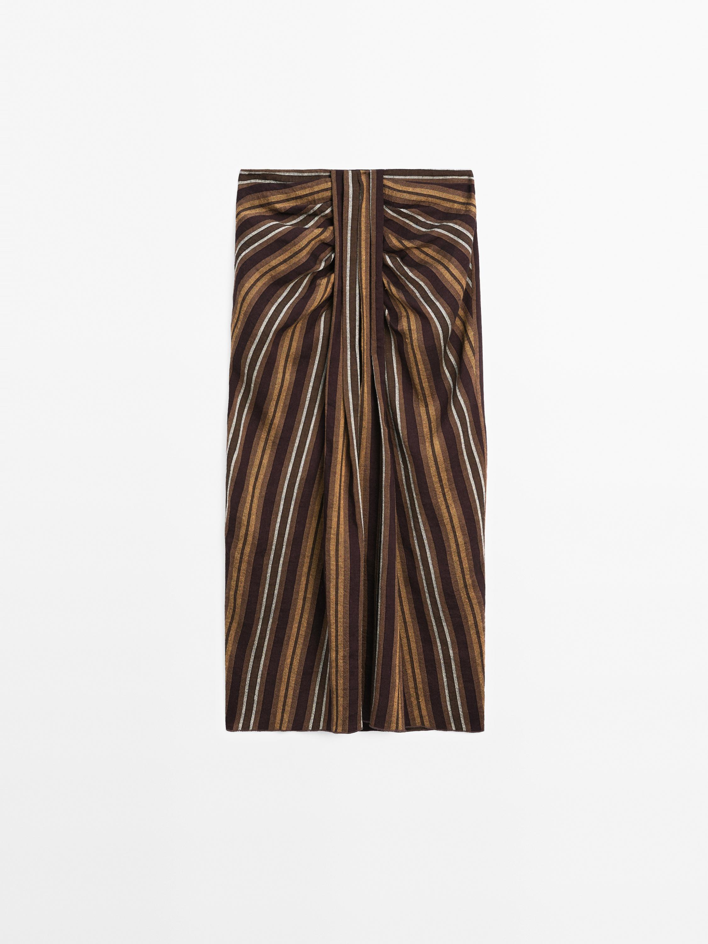 Falda midi rayas con lino - Studio