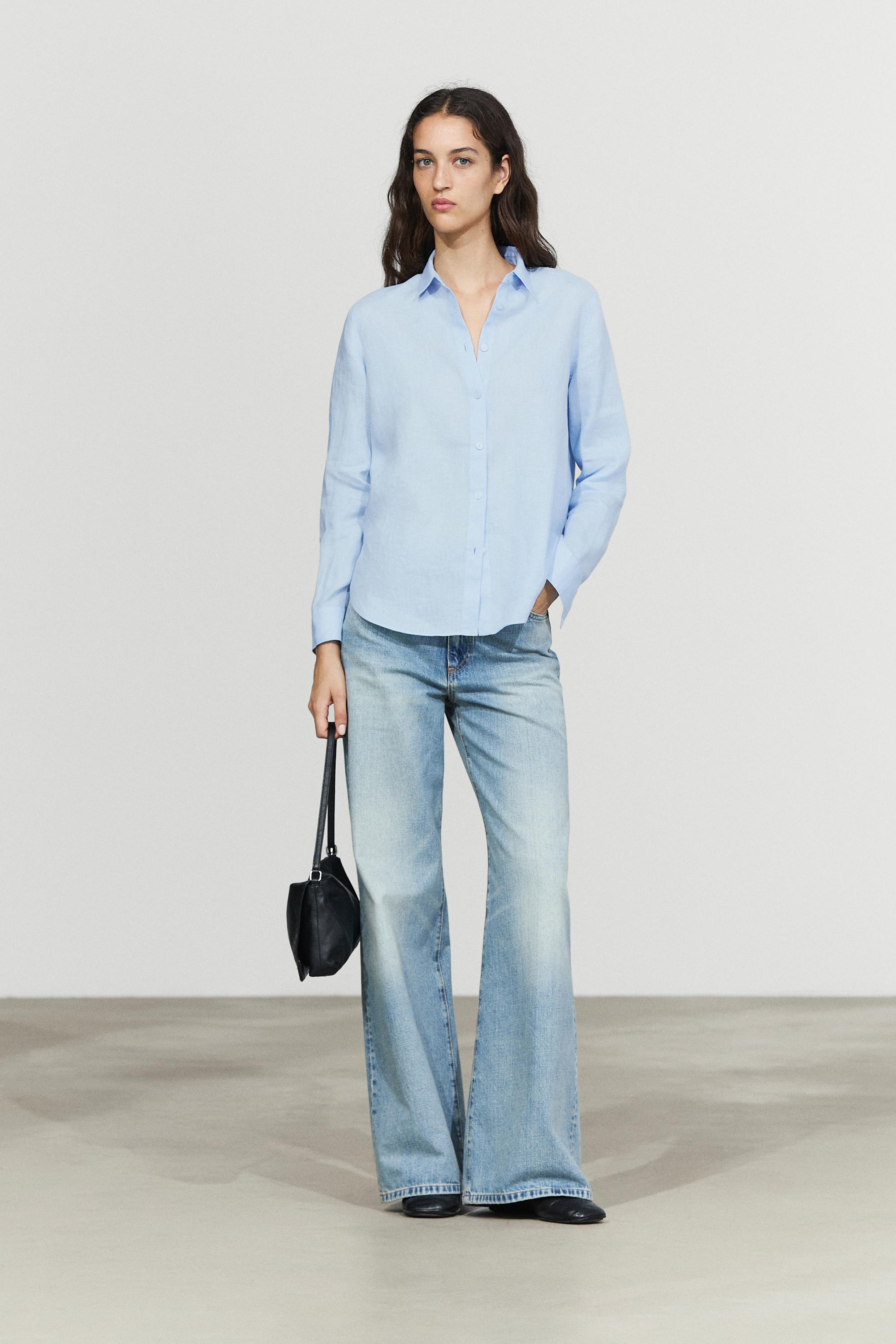 Flowing 100% linen shirt — SKY BLUE