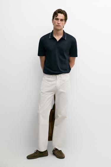 Short sleeve polo shirt with contrast detail — NAVY BLUE 1