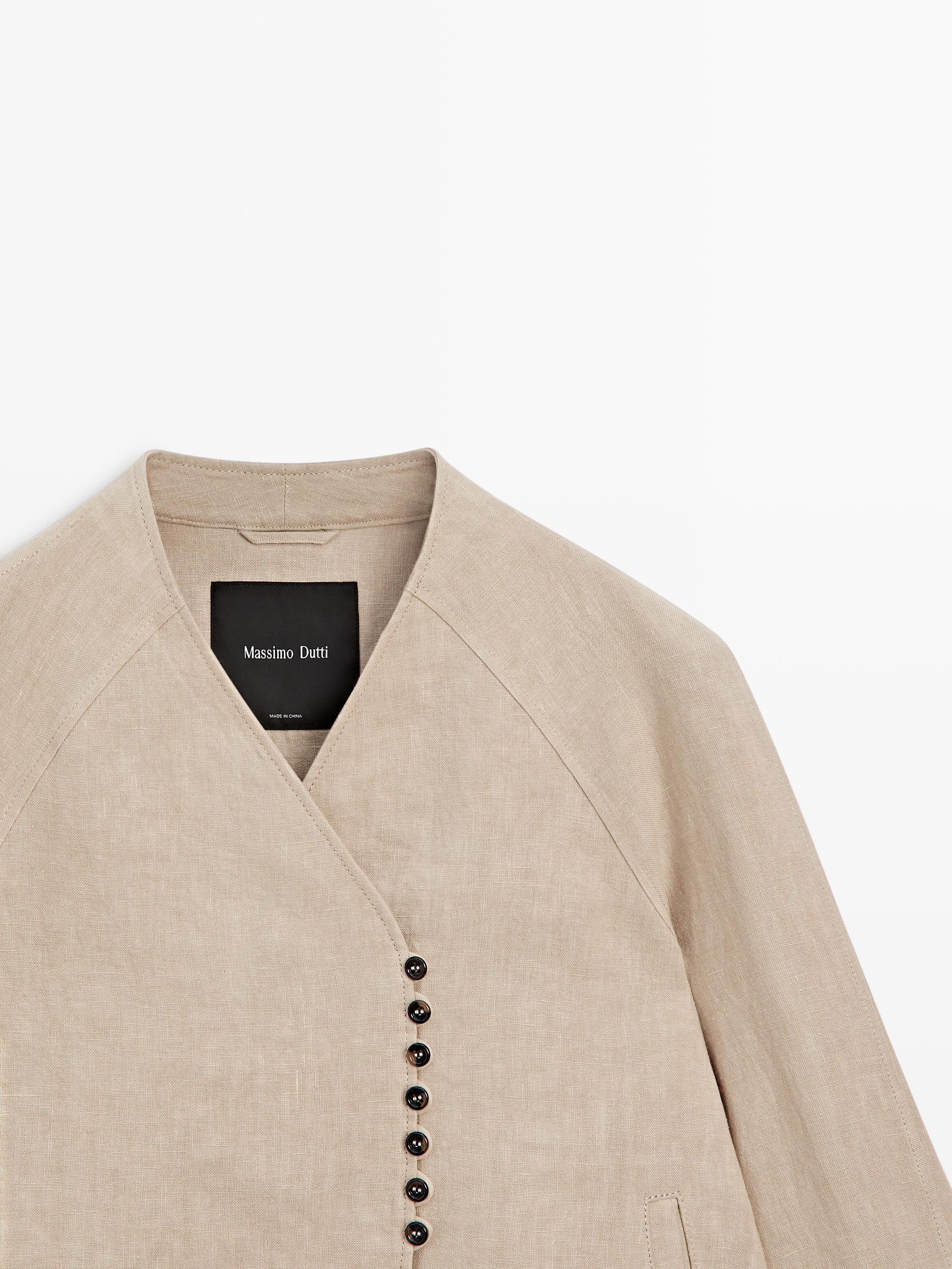 Cropped 100% linen jacket — BEIGE