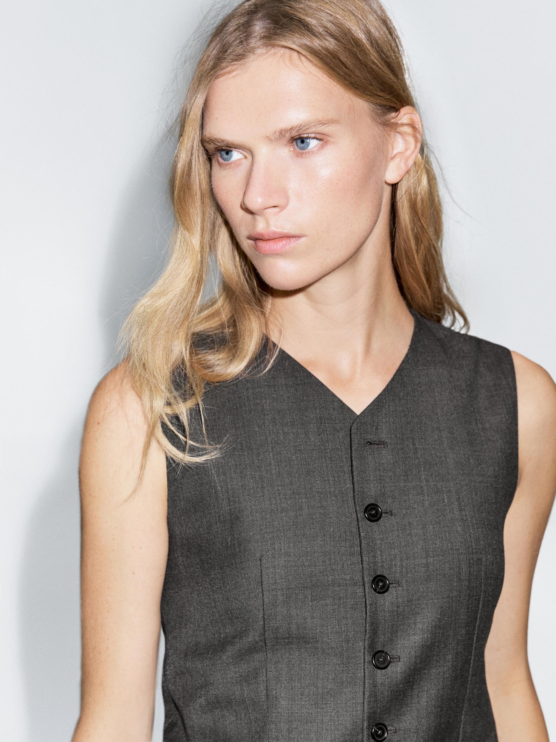 Chaleco Traje 100% Lana - Marrón Topo - Xs - Massimo Dutti - Mujer