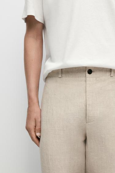 100% linen check pants — CREAM 8