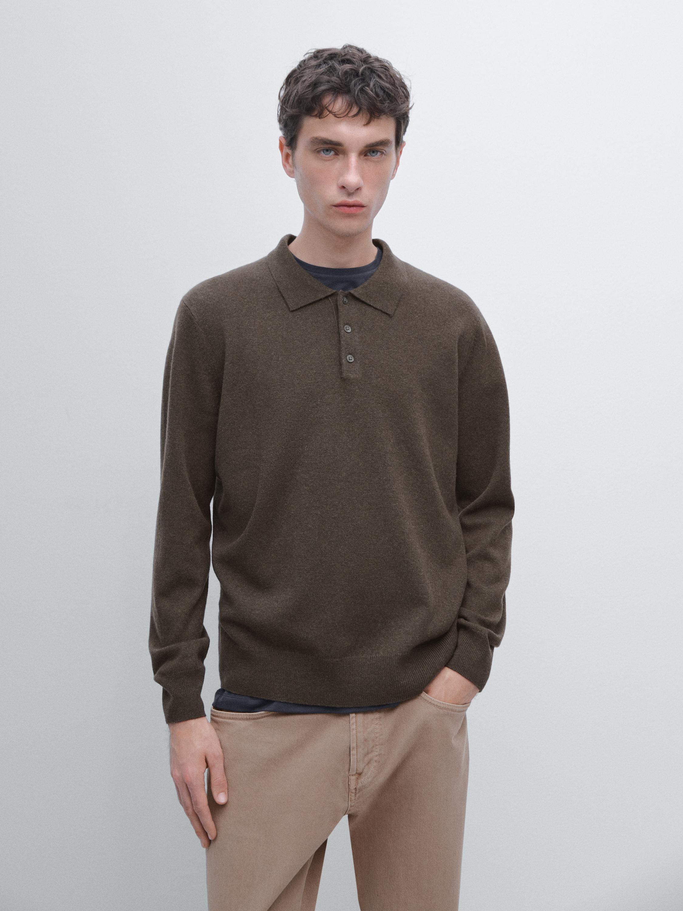 Pull polo en maille de laine mélangée