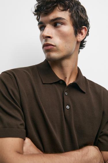 100% cotton knit polo sweater — BROWN MARL 8
