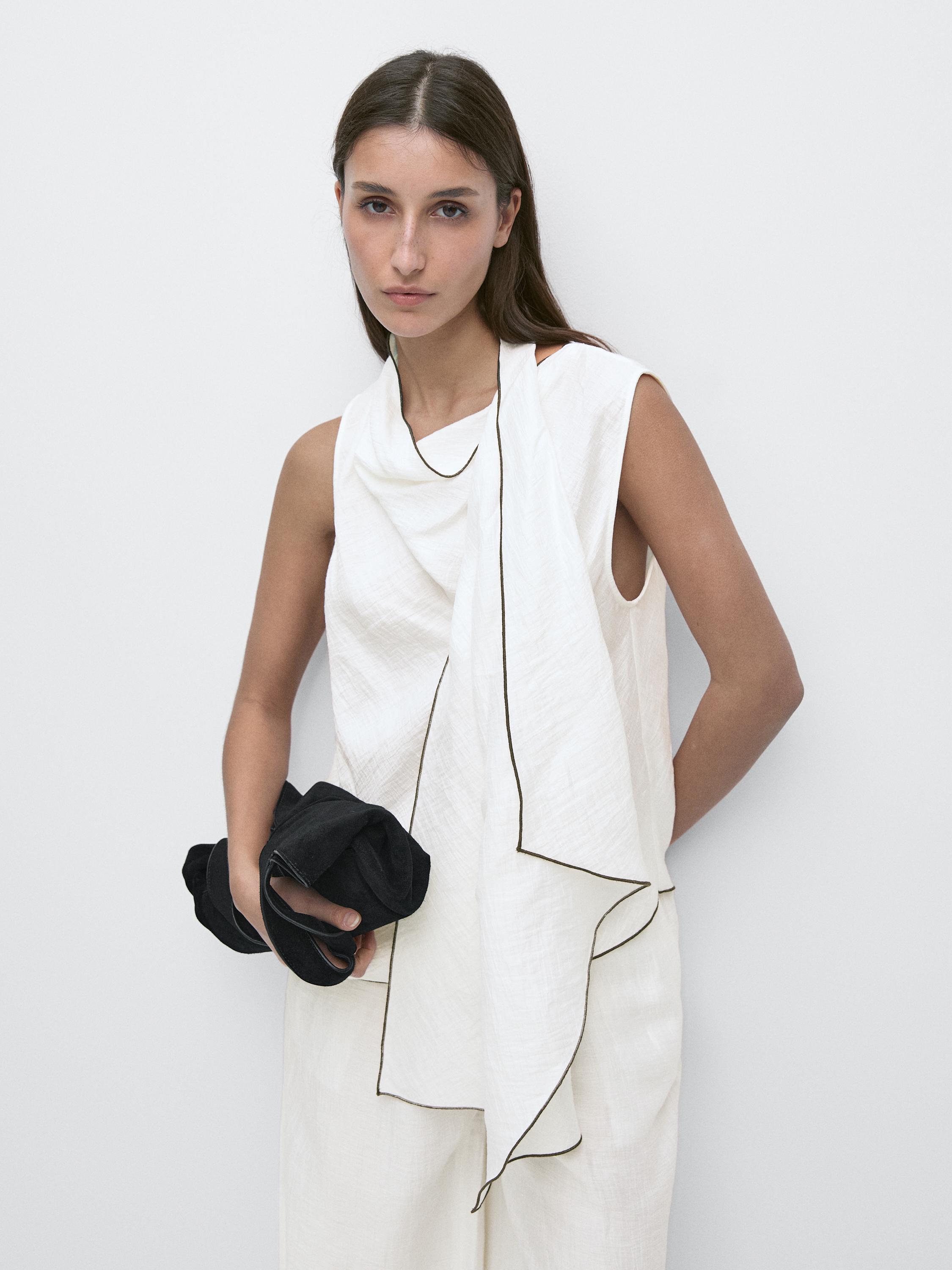 Chemisier fluide avec passepoil et foulard