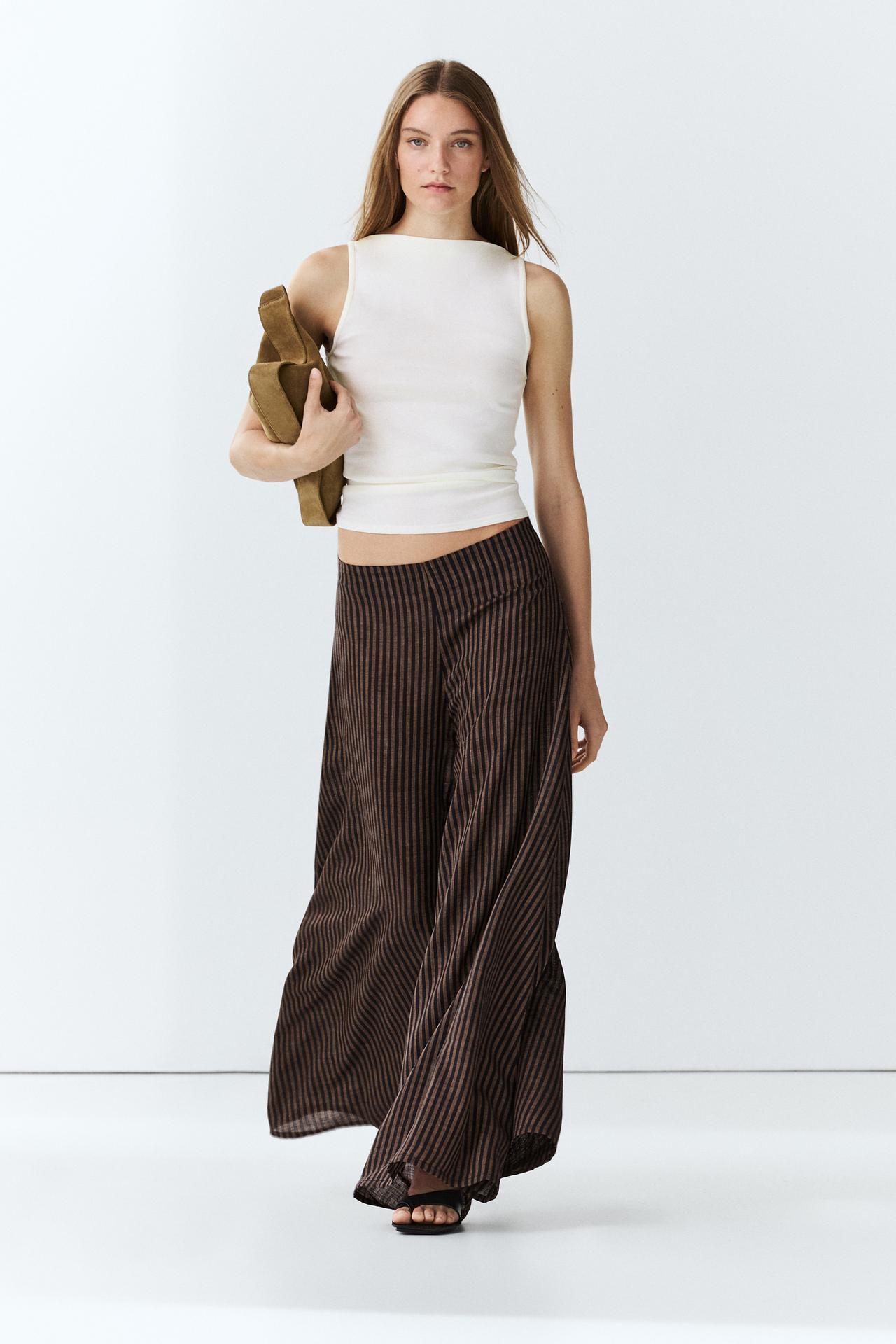 Striped flowing linen blend skort — NAVY BLUE