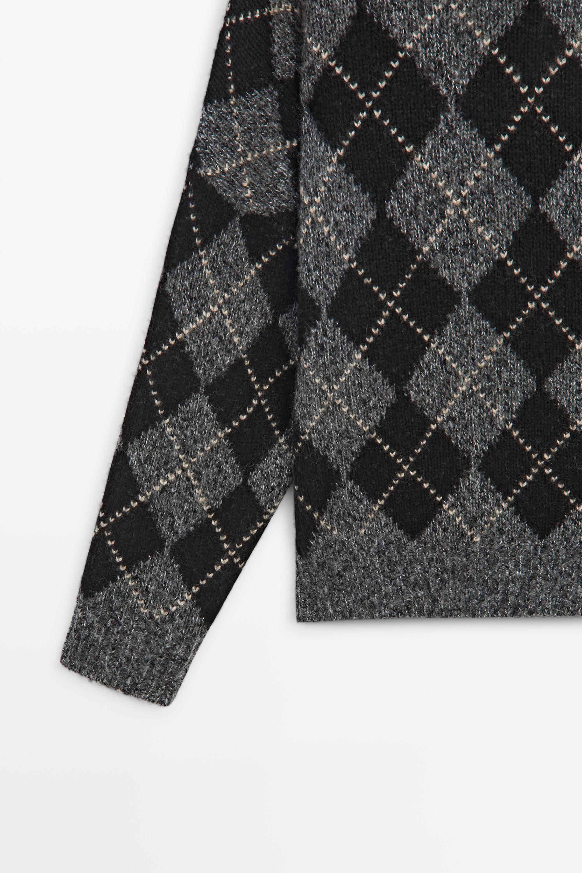 Argyle knit sweater with cashmere — GREY