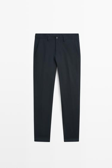 Cotton blend slim fit pants — NAVY BLUE 2