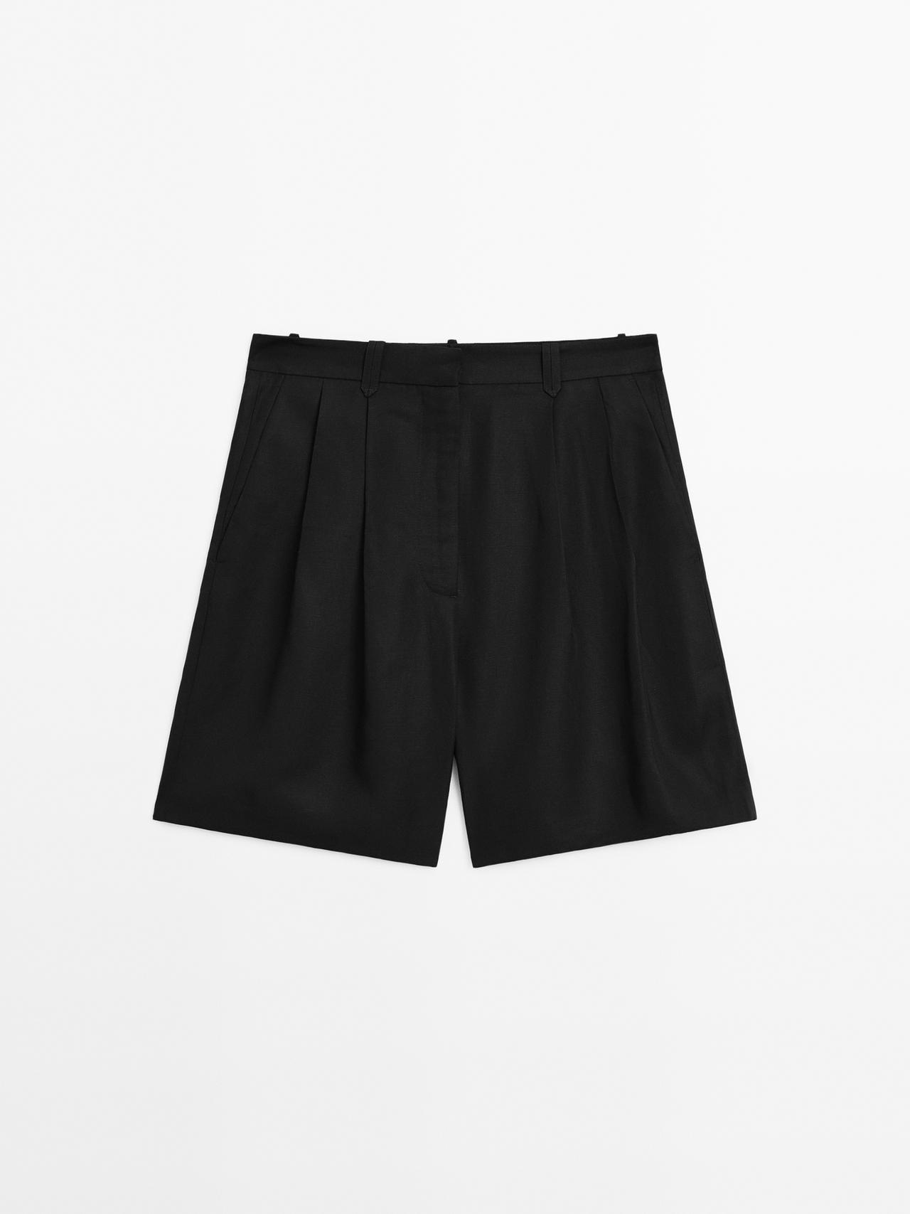 Massimo Dutti - Dame - Bermudashorts Med Læg - Sort - 36
