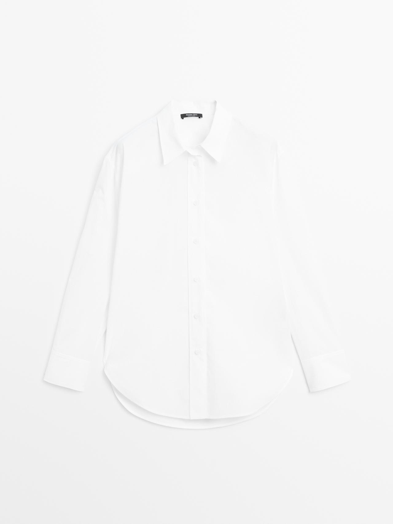 Massimo Dutti - Dame - Lang Poplinskjorte I 100% Bomuld - Hvid - Xs