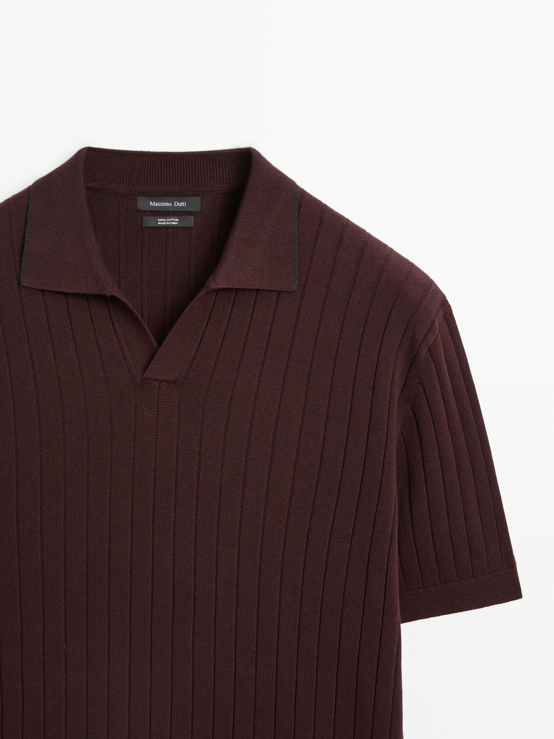 Ribbed knit polo shirt