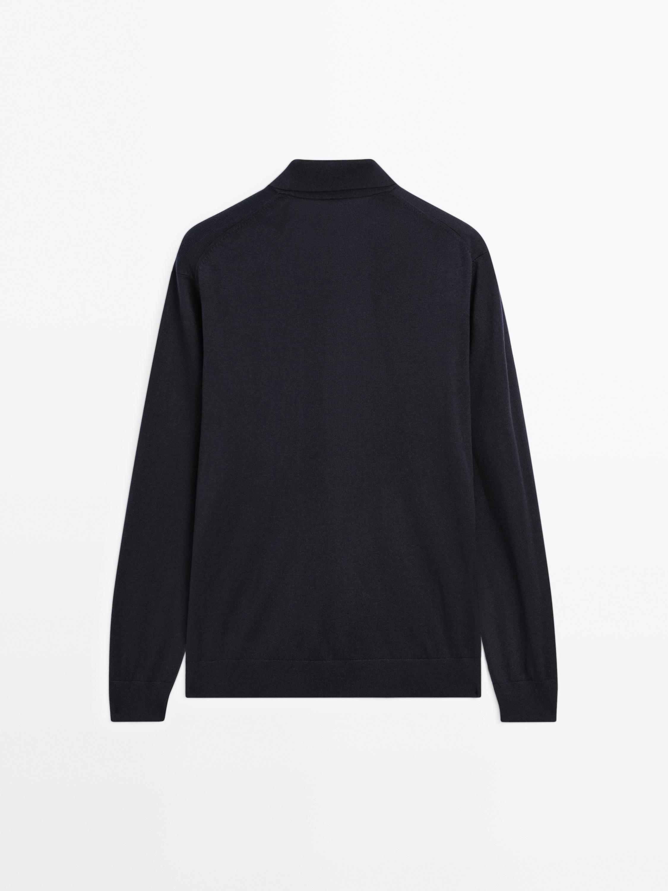 Cotton blend knit polo sweater