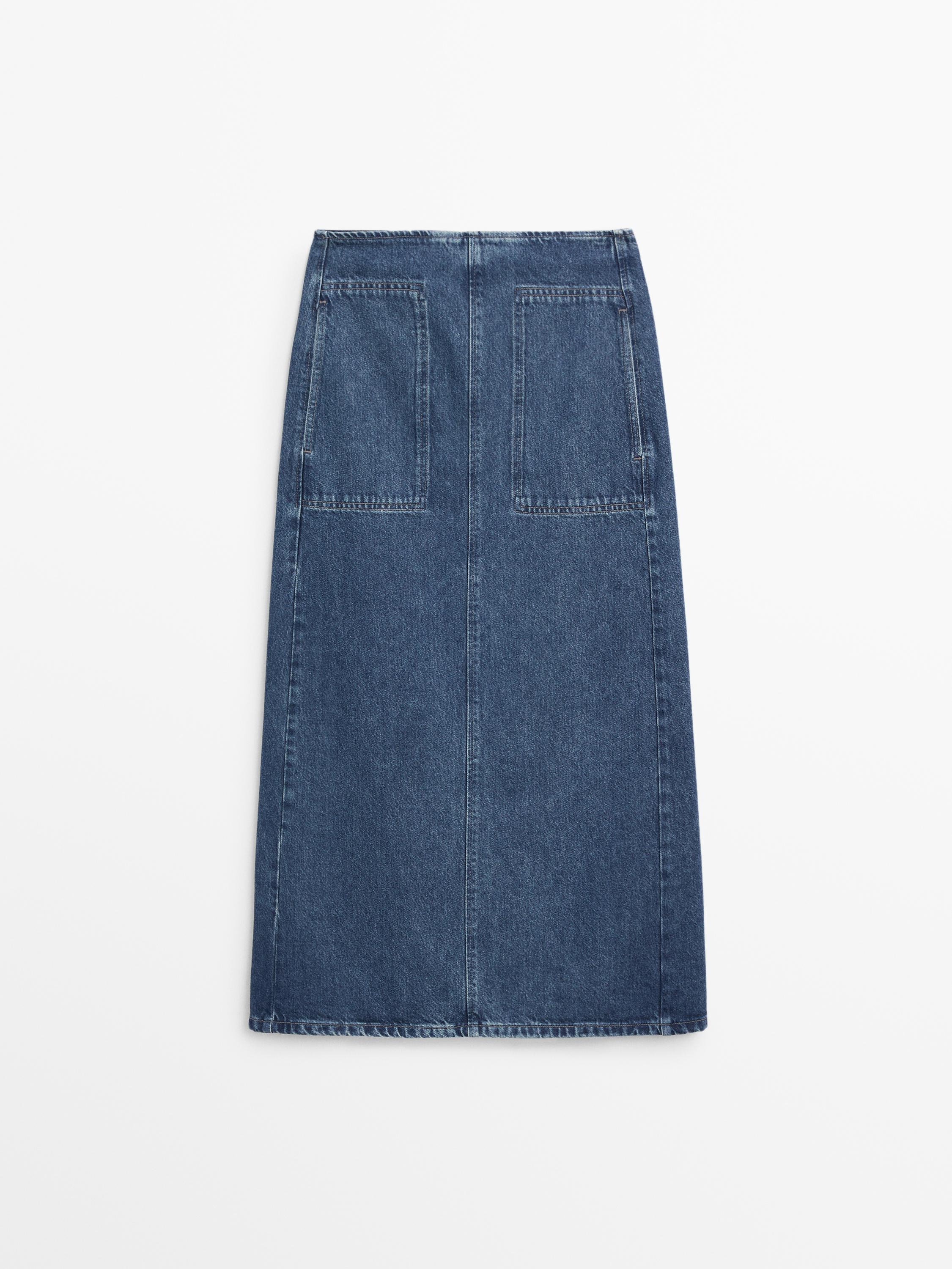 Straight-fit denim carpenter skirt