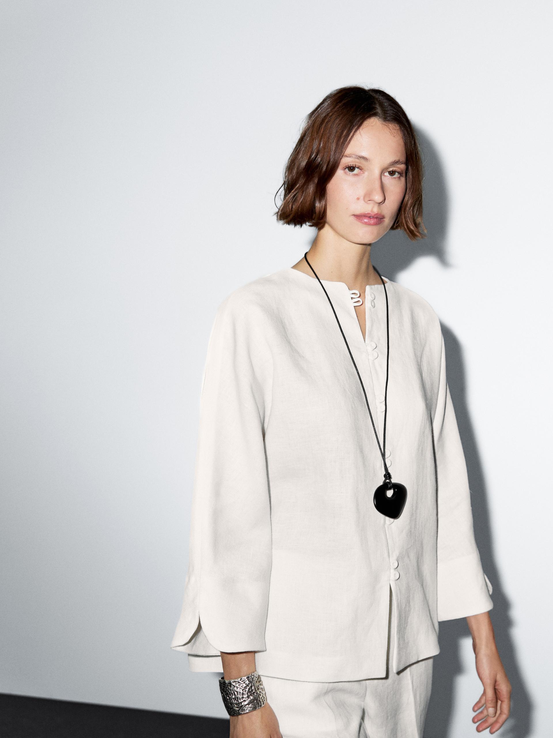 Kimono Con Bottoni 100% Lino - Ecru - L - Massimo Dutti - Femminile