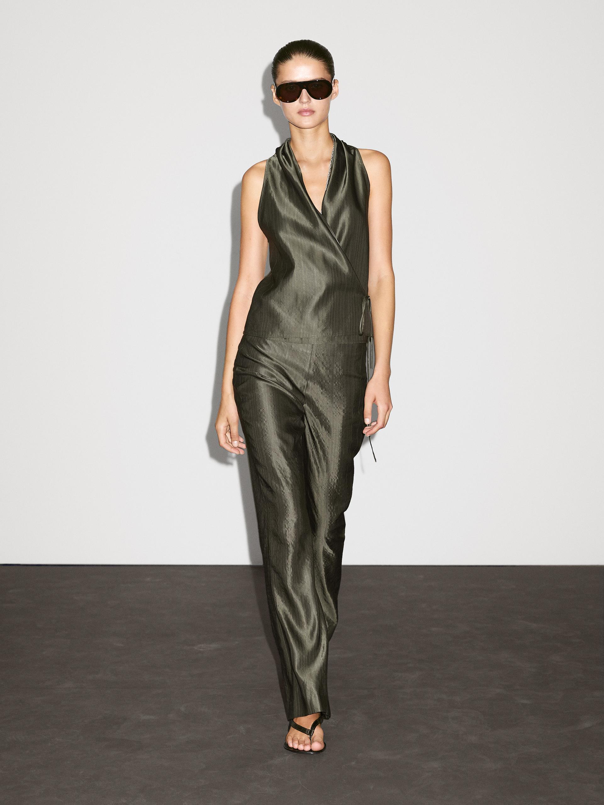 Top Halter Incrociato In Jacquard - Verde - S - Massimo Dutti - Femminile