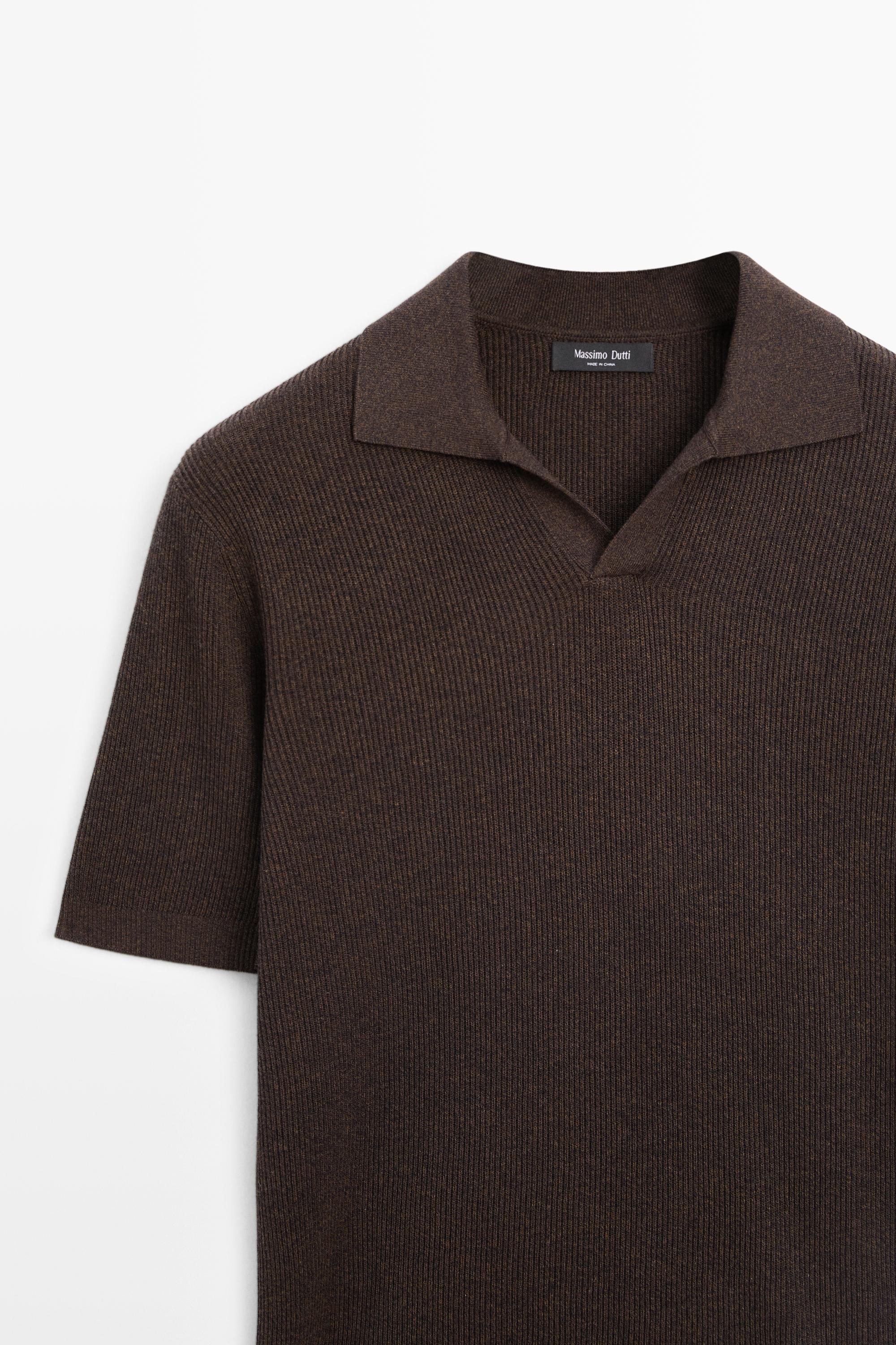 Cotton blend knit polo sweater — BROWN