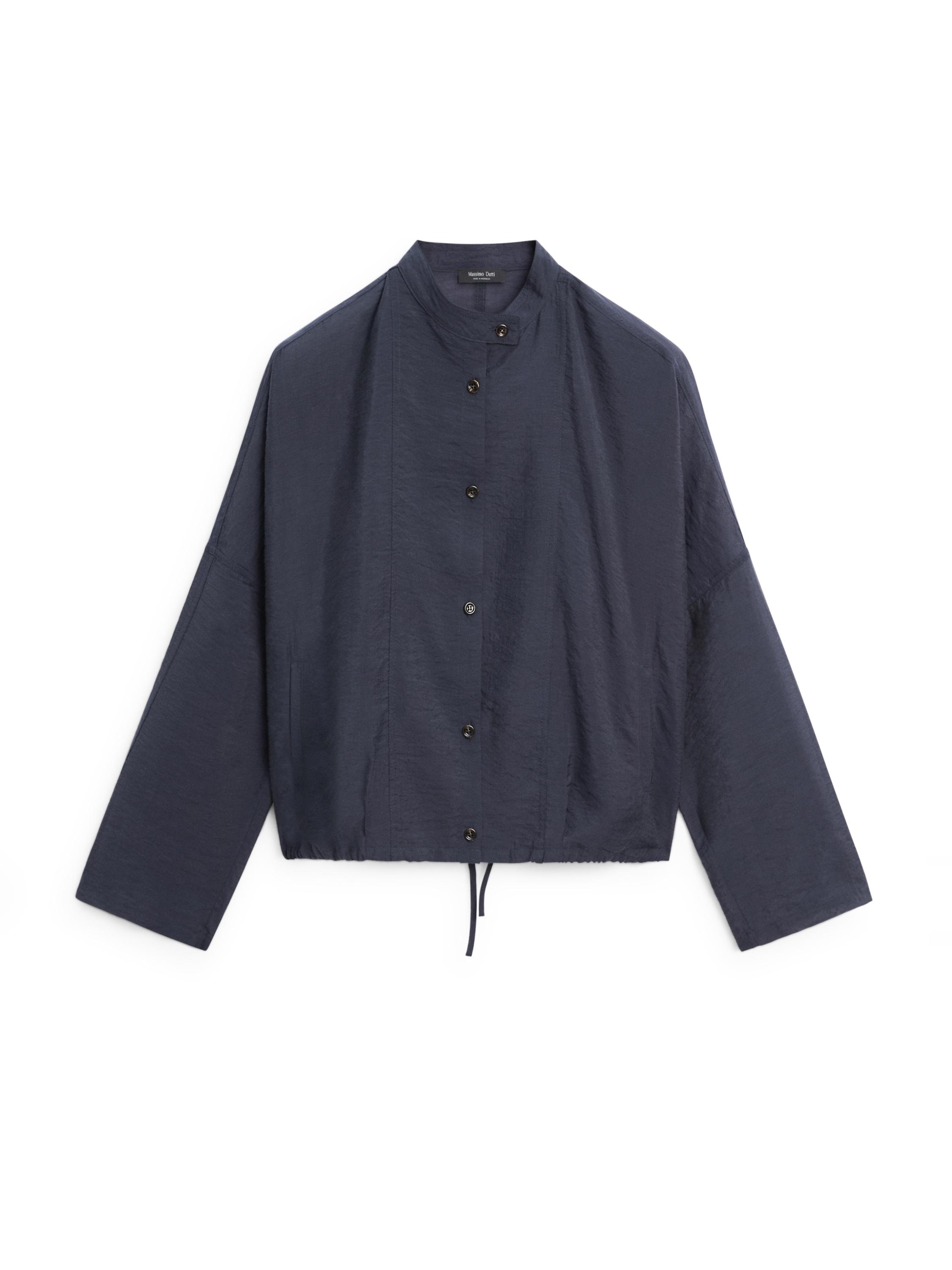 Stand collar bomber jacket with button details — MEDIUM BLUE