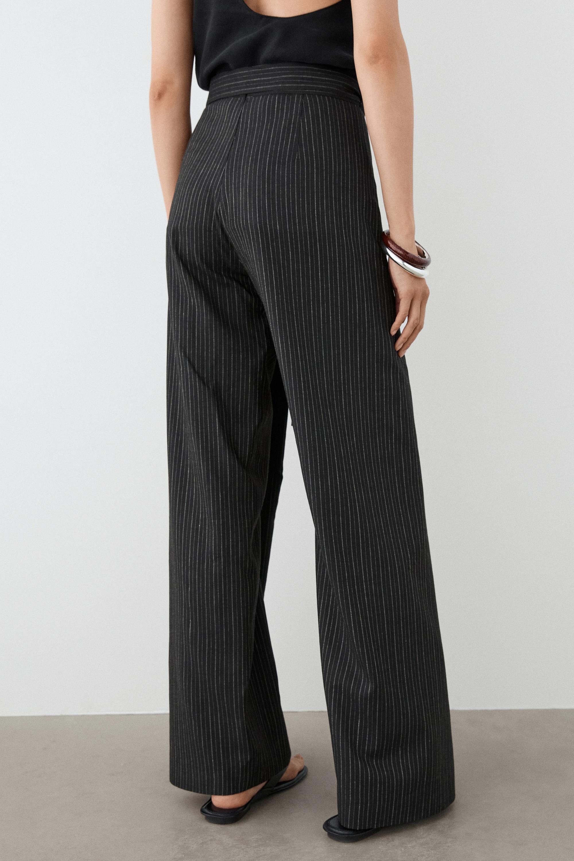 Striped trousers with wrap-style bow detail — BLACK
