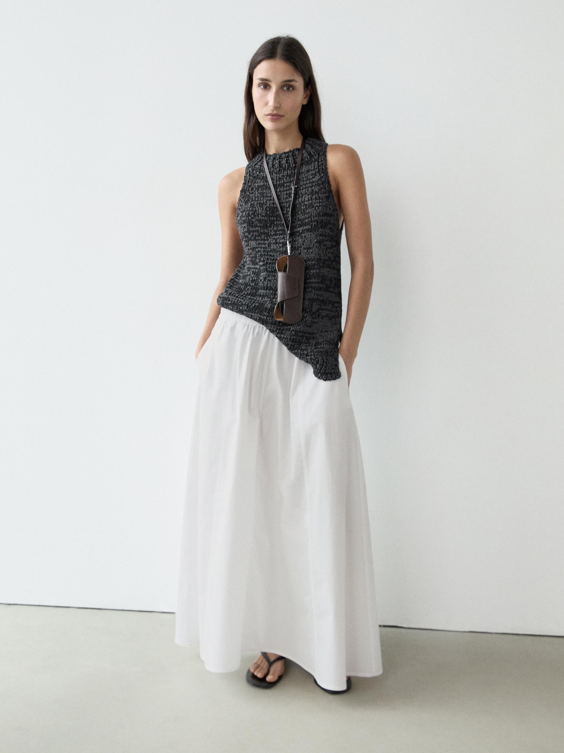 Long gathered poplin skirt — WHITE
