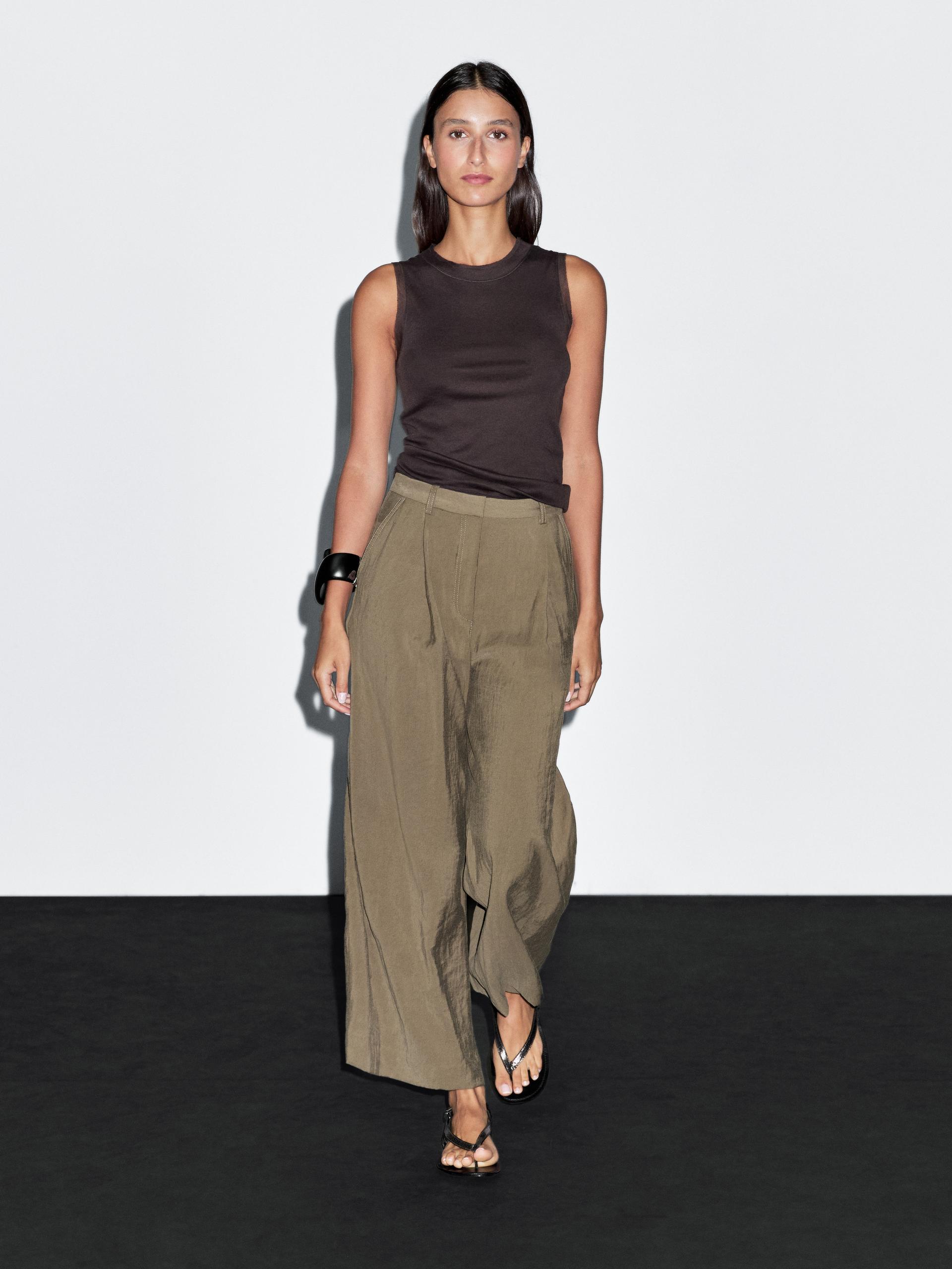 Koszulka Bez Rękawów Z Podwójnym Obszyciem - Czekoladowy - Xl - Massimo Dutti - Kobieta