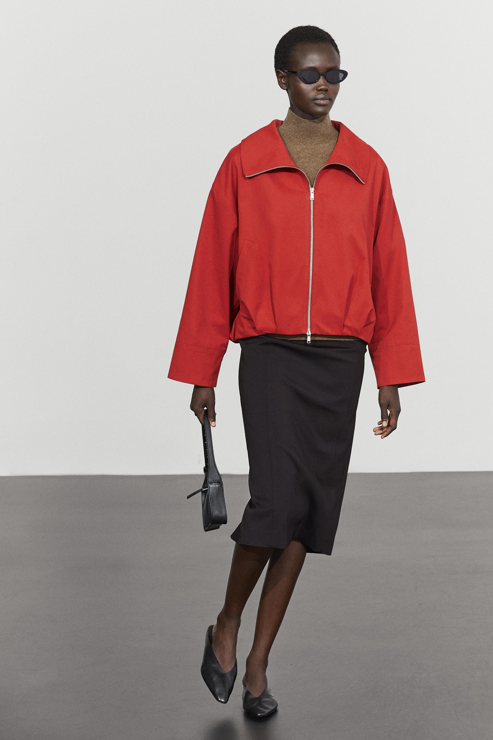 Cotton blend gathered bomber jacket — DARK PINK