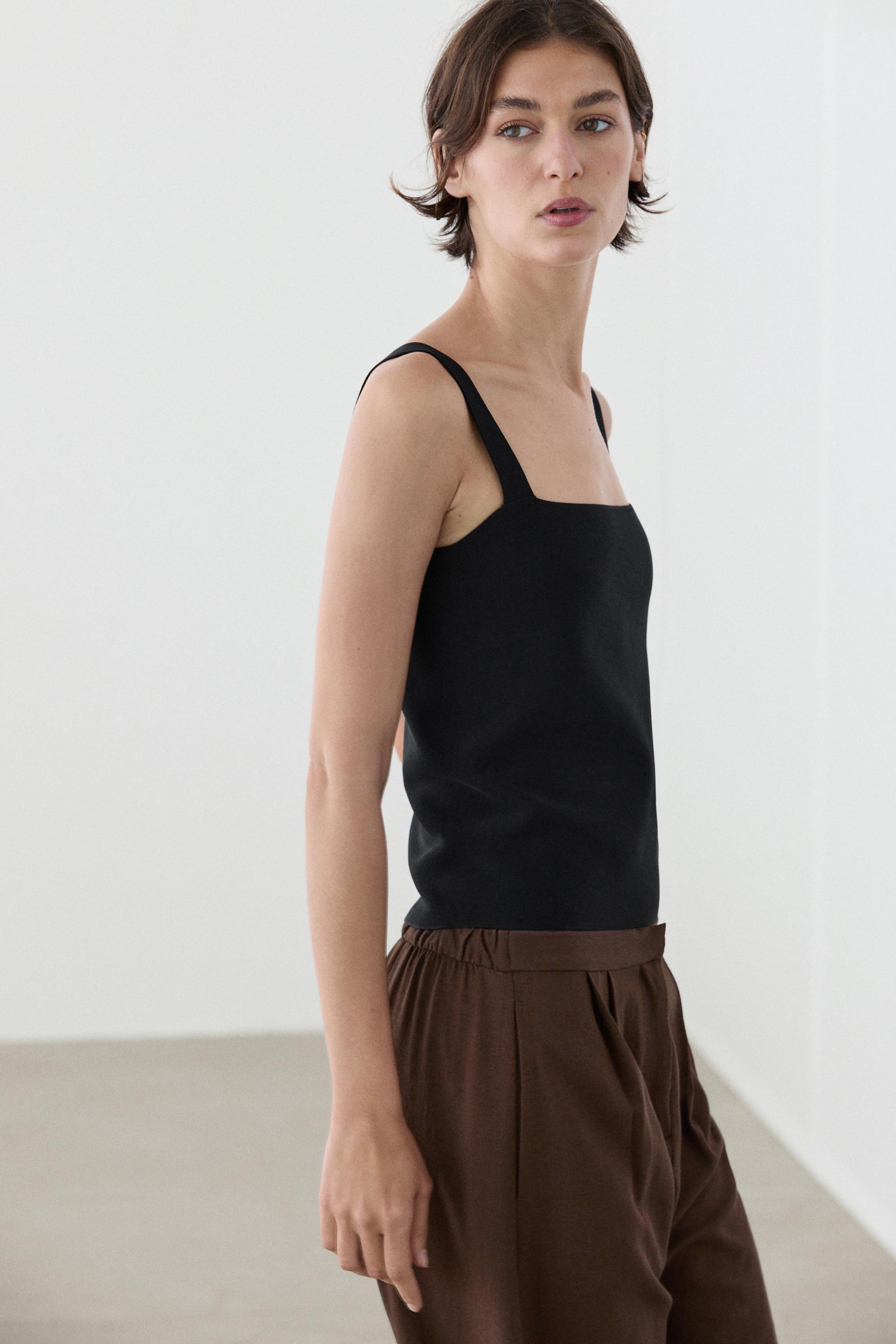 Knit top with a square neckline — BLACK