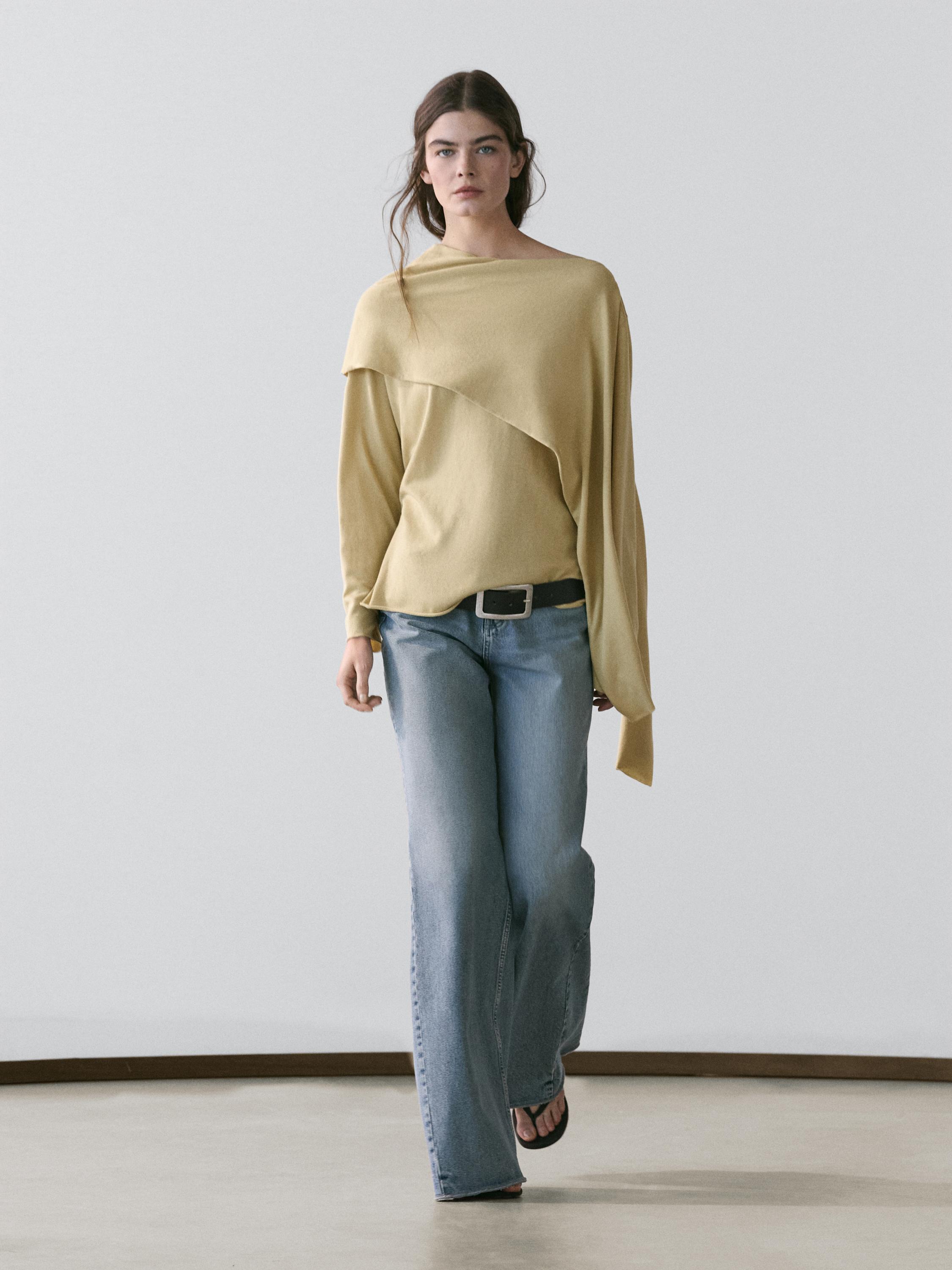 Knit sweater with scarf detail — GREENISH