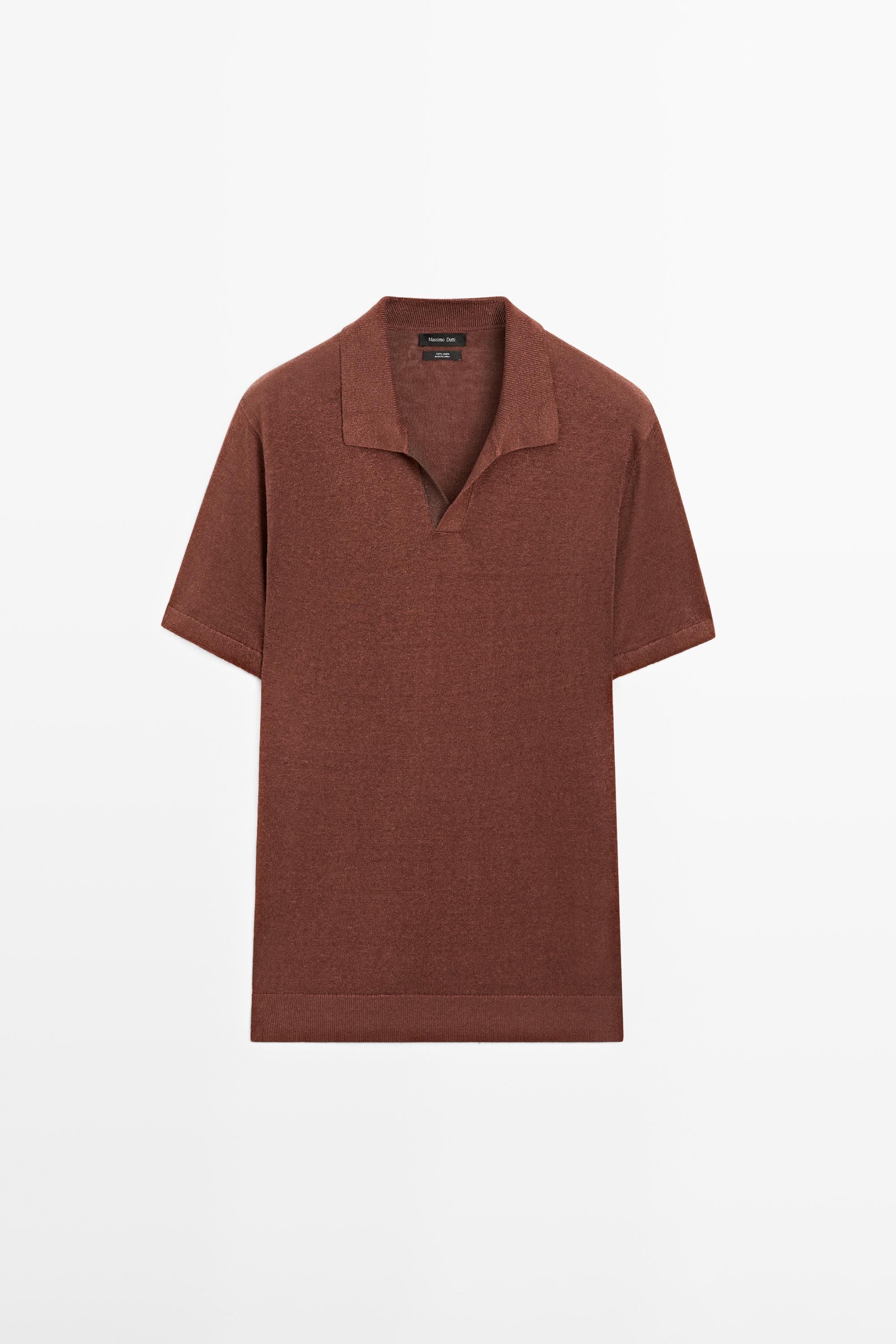 Linen V-neck polo sweater — COPPER