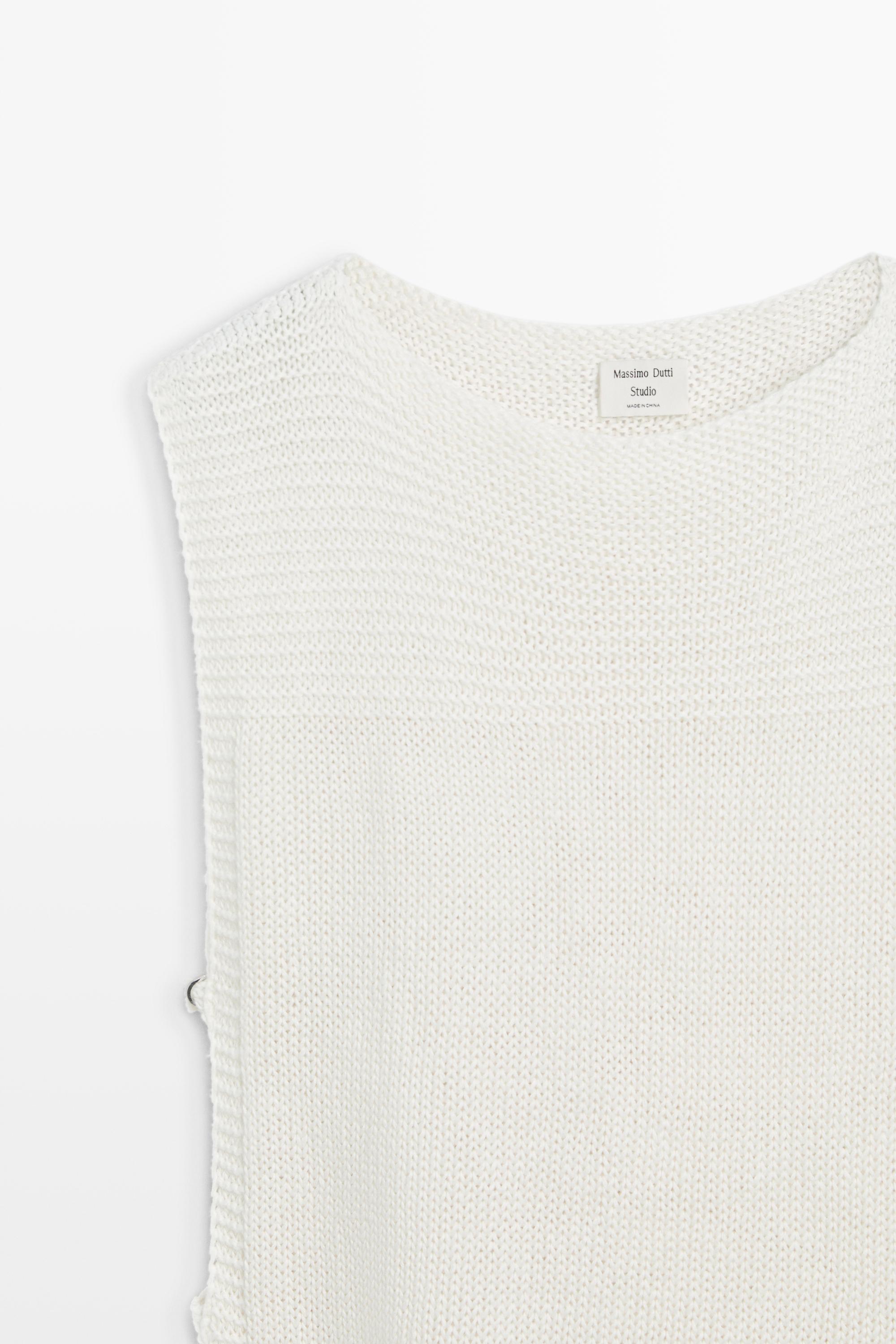 Fringe detail knit top - STUDIO — WHITE