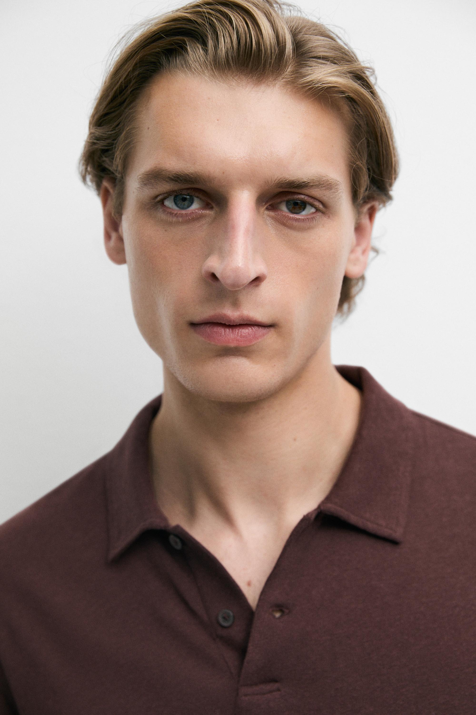 Linen and cotton short sleeve polo shirt — BURGUNDY