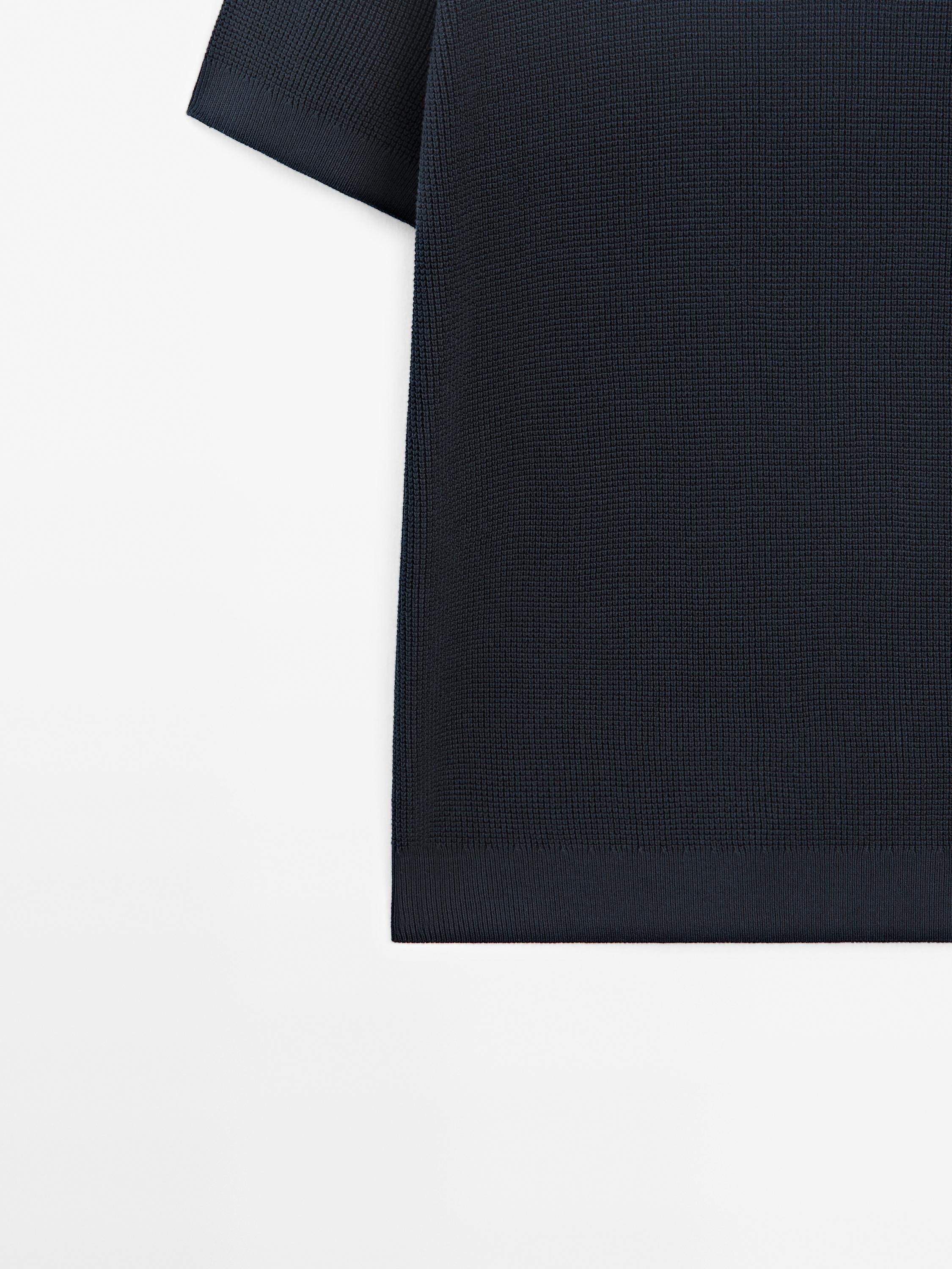 Textured cotton knit polo shirt