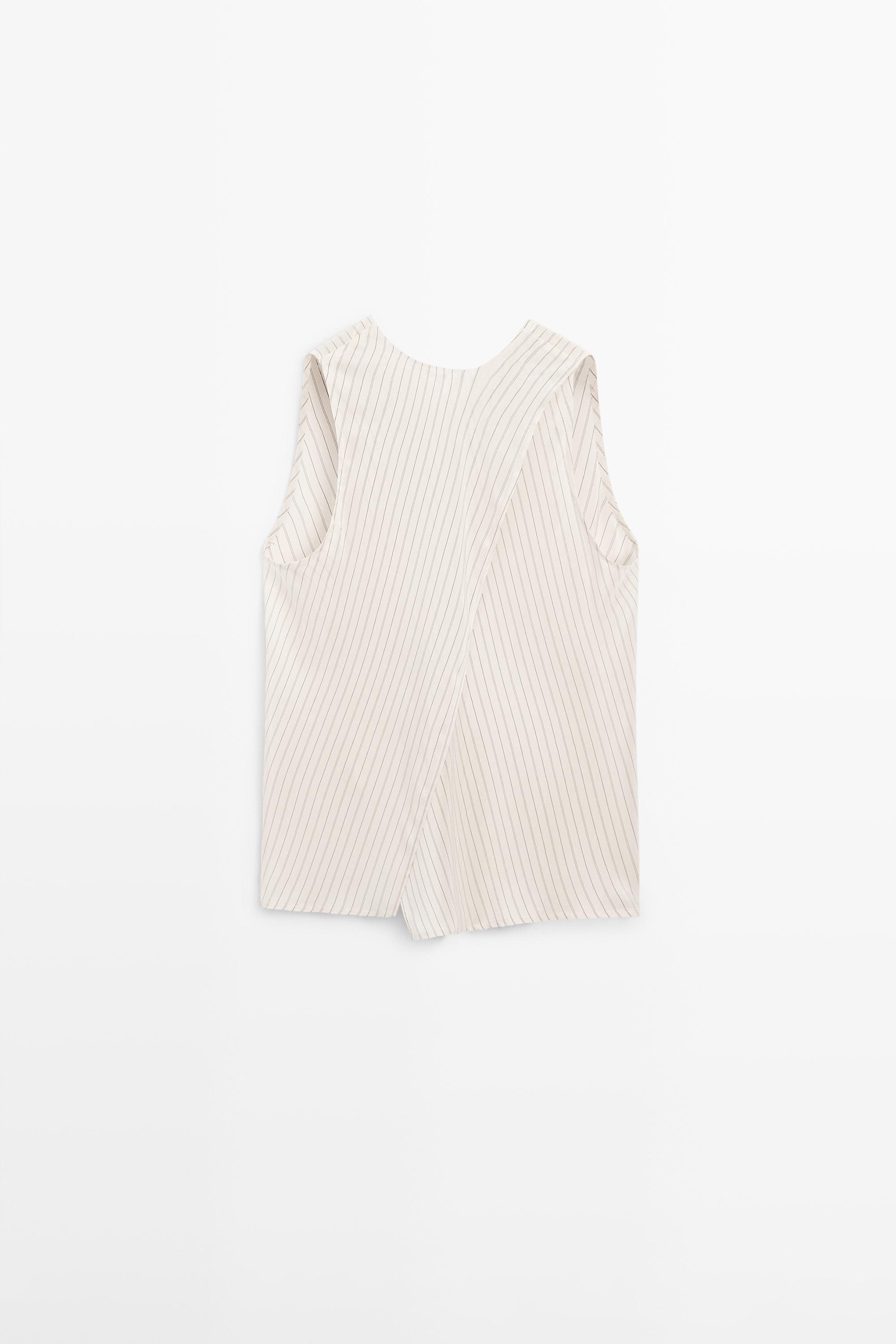 STUDIO flowing striped wrap top — CREAM
