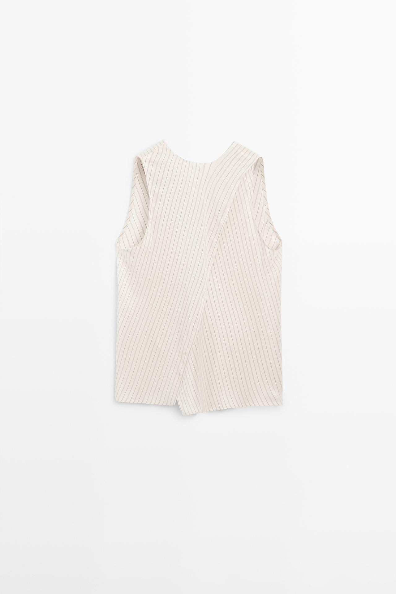 STUDIO flowing striped wrap top — CREAM