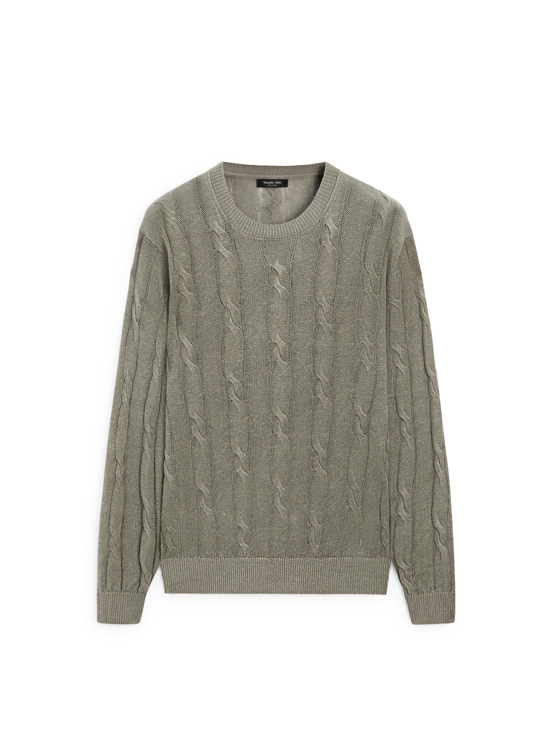 100% linen cable-knit sweater — PALE KHAKI