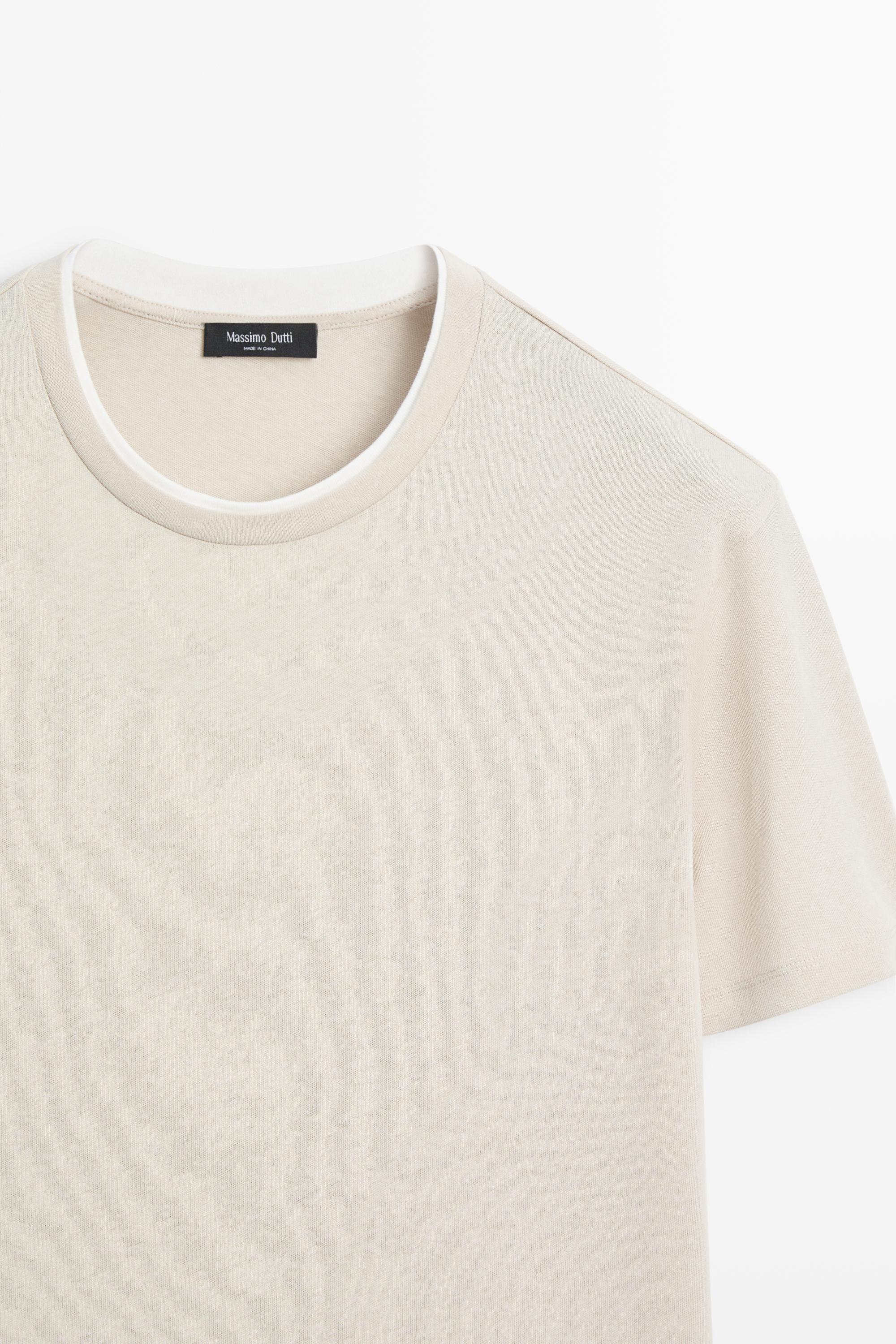 Linen and cotton double-collar T-shirt — BROWN