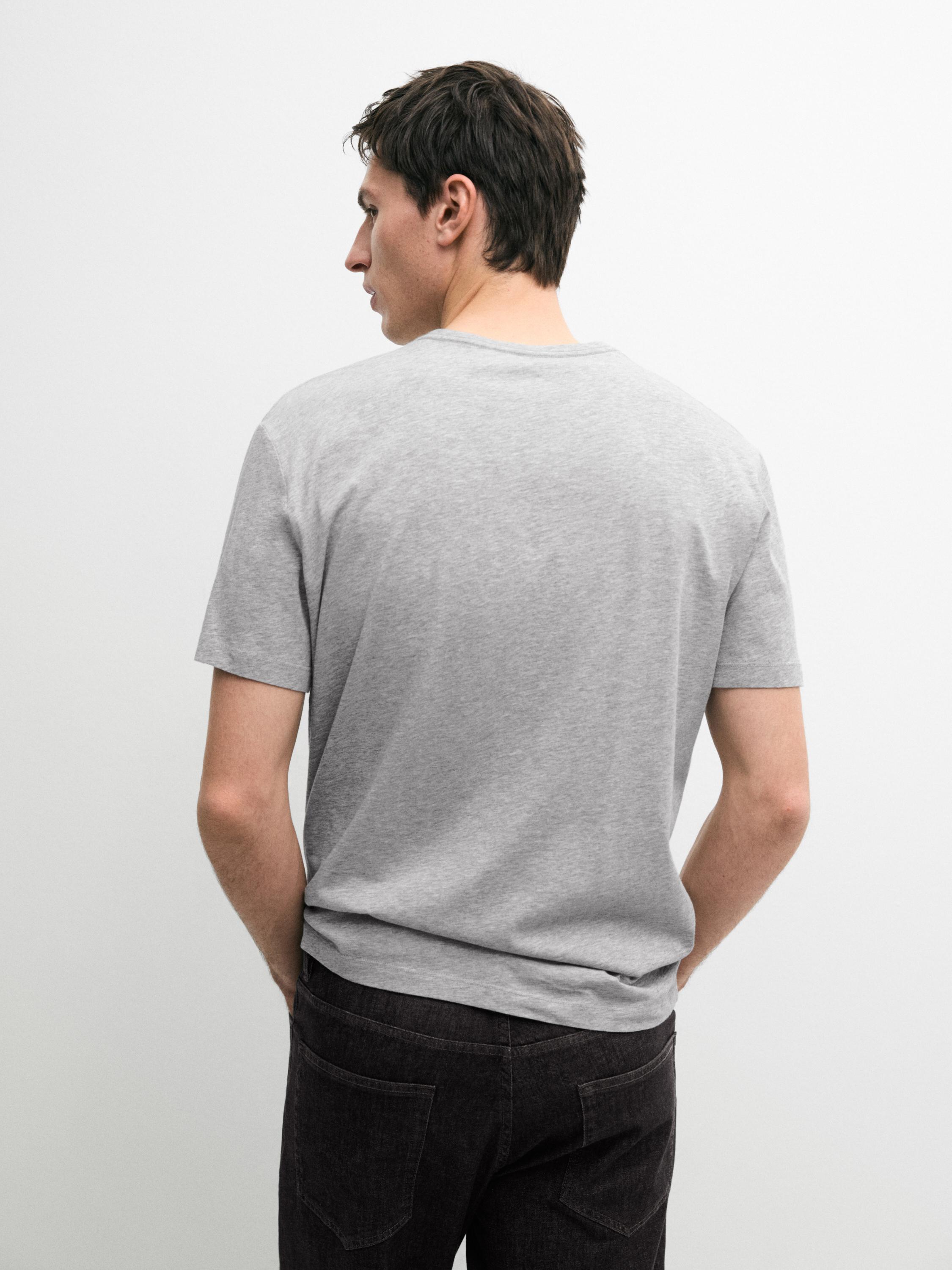 Short sleeve cotton blend T-shirt — GREY MARL